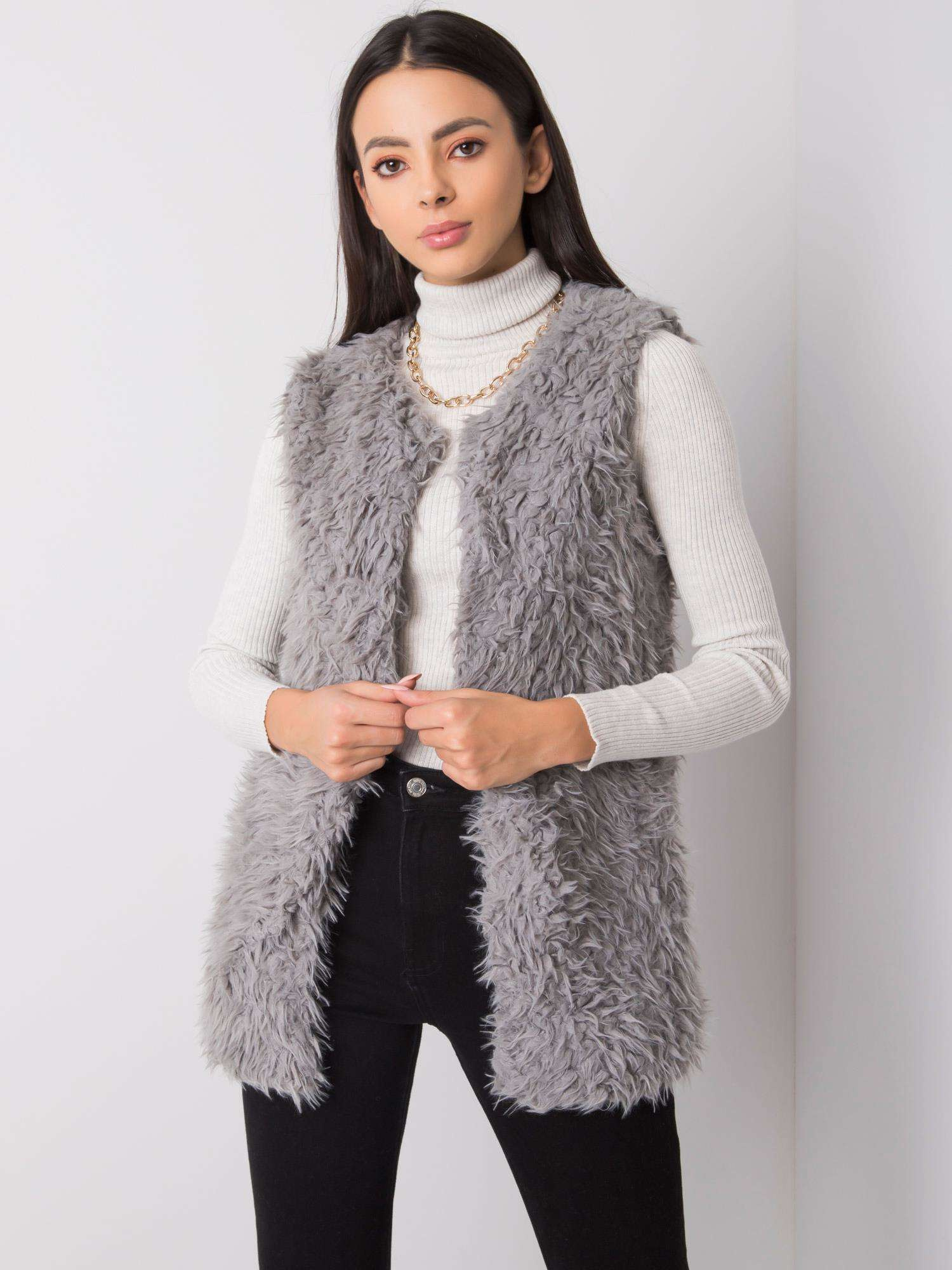 Dámska sivá chlpatá vesta AT-KZ-22105.11P-grey Veľkosť: M/L