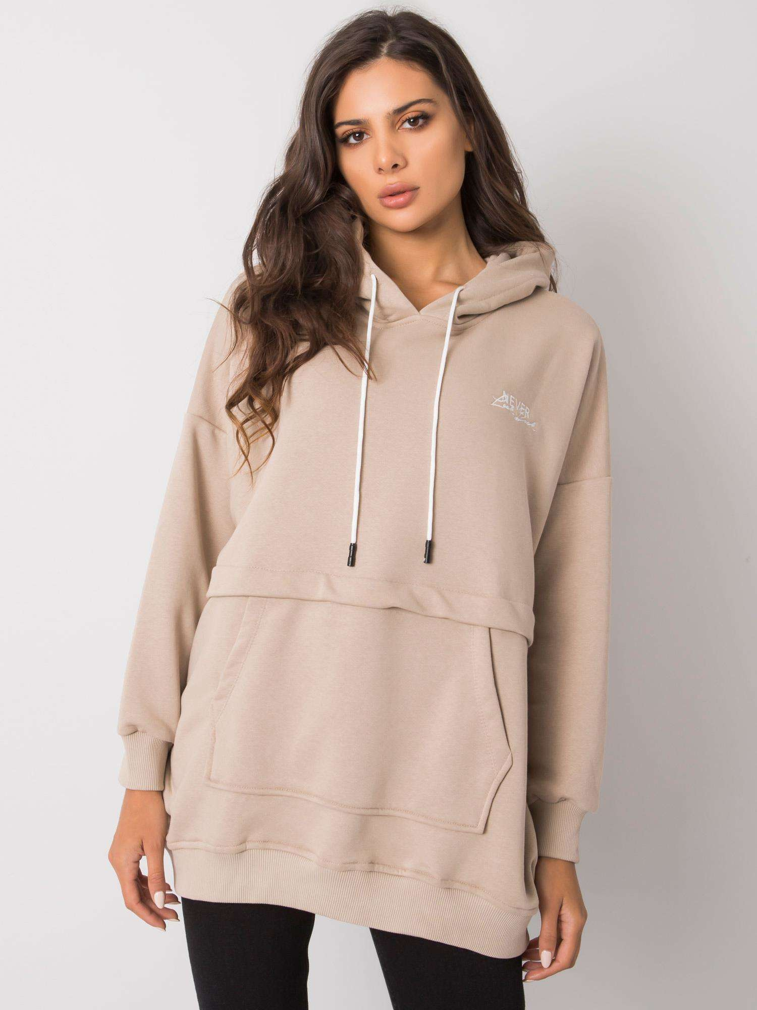 Béžová dámska mikina s vreckom RV-BL-7095.30P-beige Veľkosť: ONE SIZE