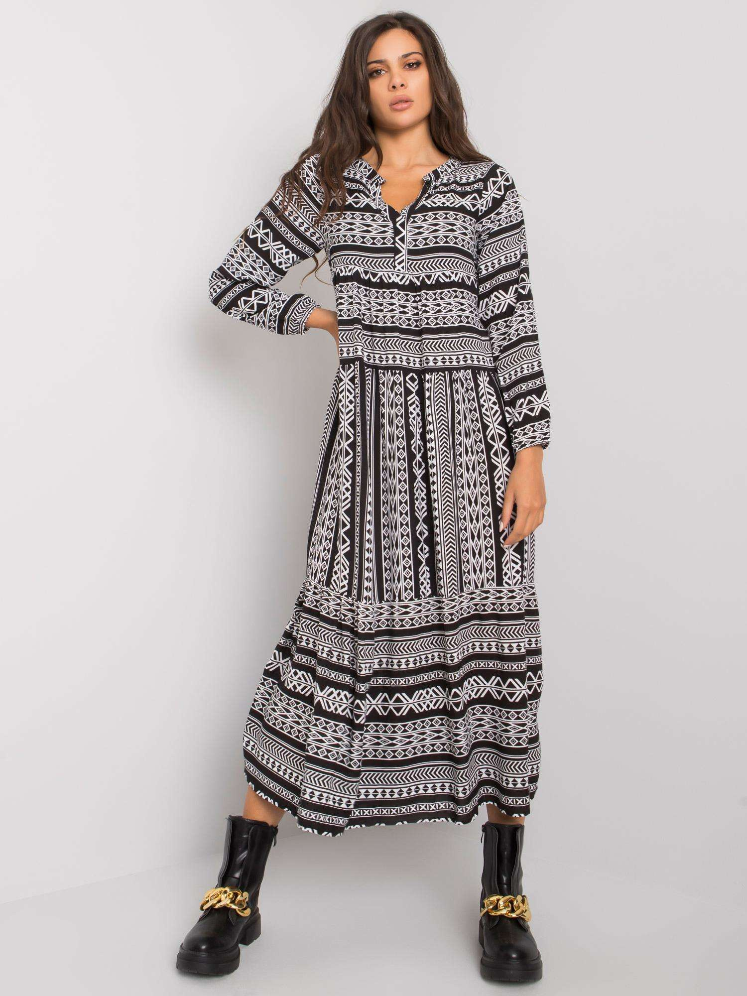 Čierne dámske vzorované maxi šaty D73771M30225A3EN-black Veľkosť: XS