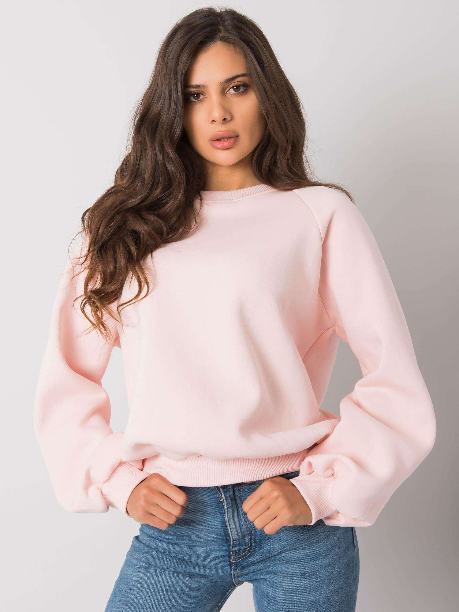 Púdrová dámska mikina bez kapucne RV-BL-6758.50P-pink Veľkosť: L/XL