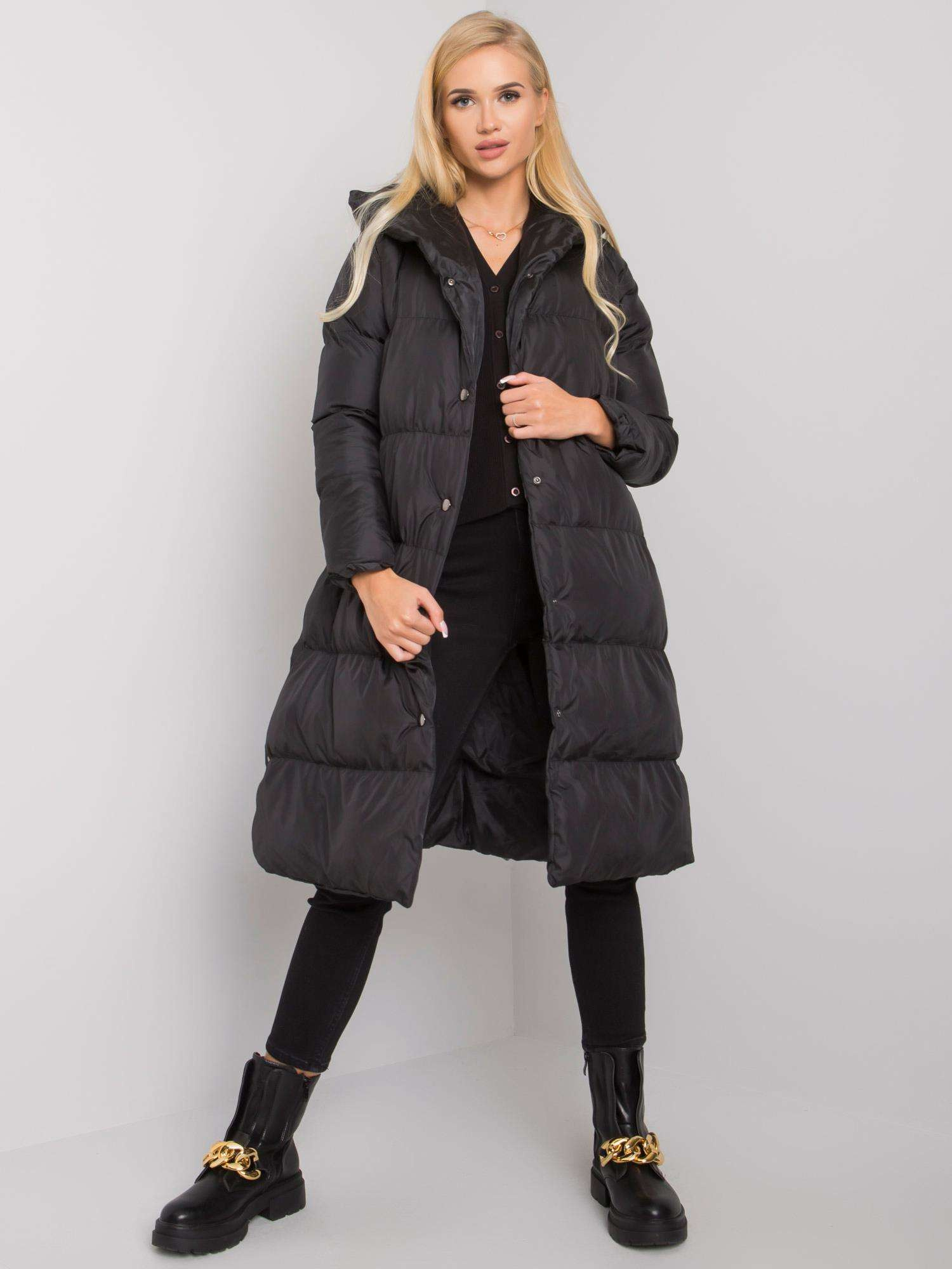 Zimný čierny dlhý prešívaný kabát Starlet LC-KR-2409.27X-black Veľkosť: M