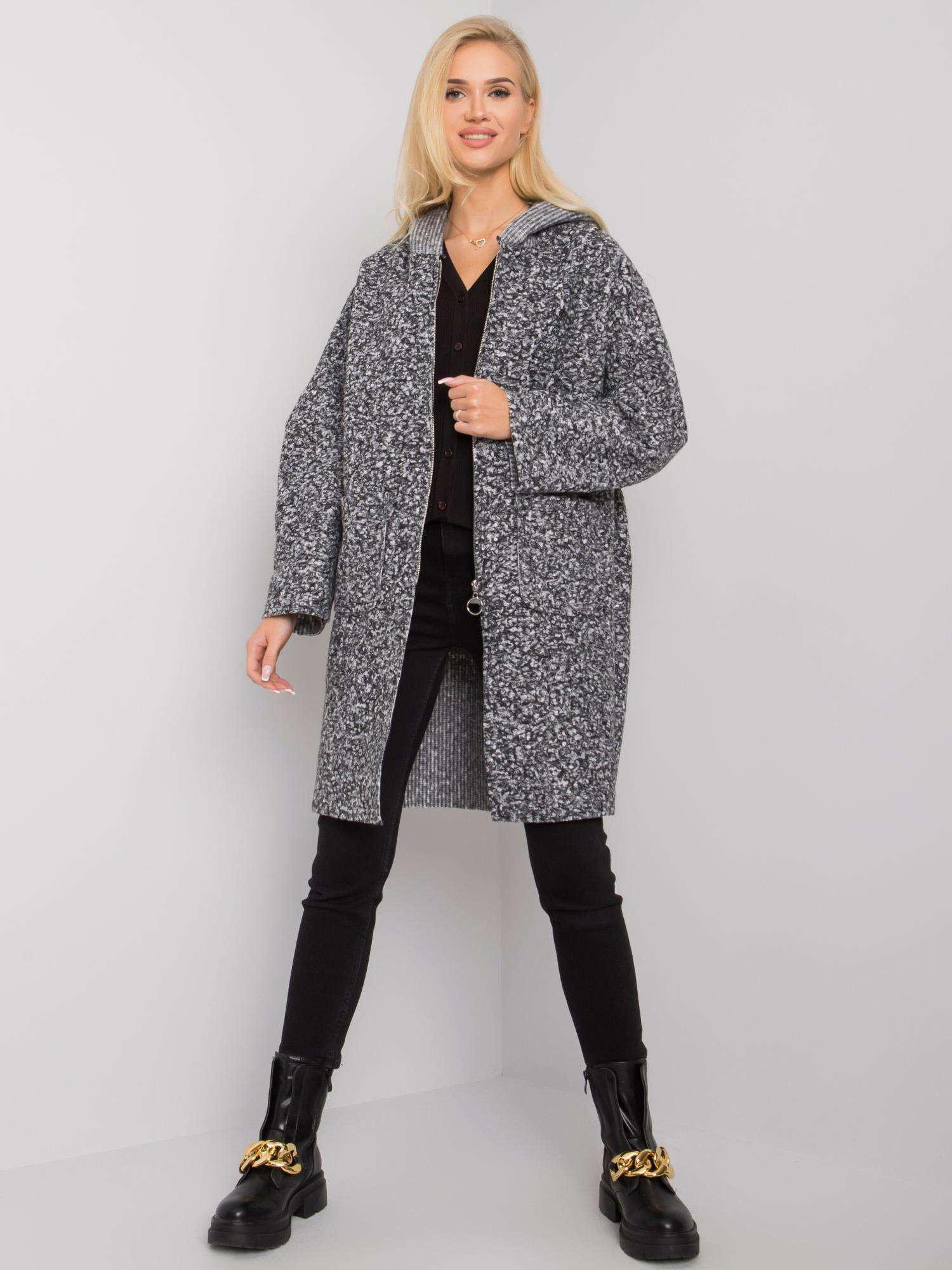 Šedý melírovaný kabát s kapucňou TW-PL-BI-21715-1.87P-grey Veľkosť: ONE SIZE