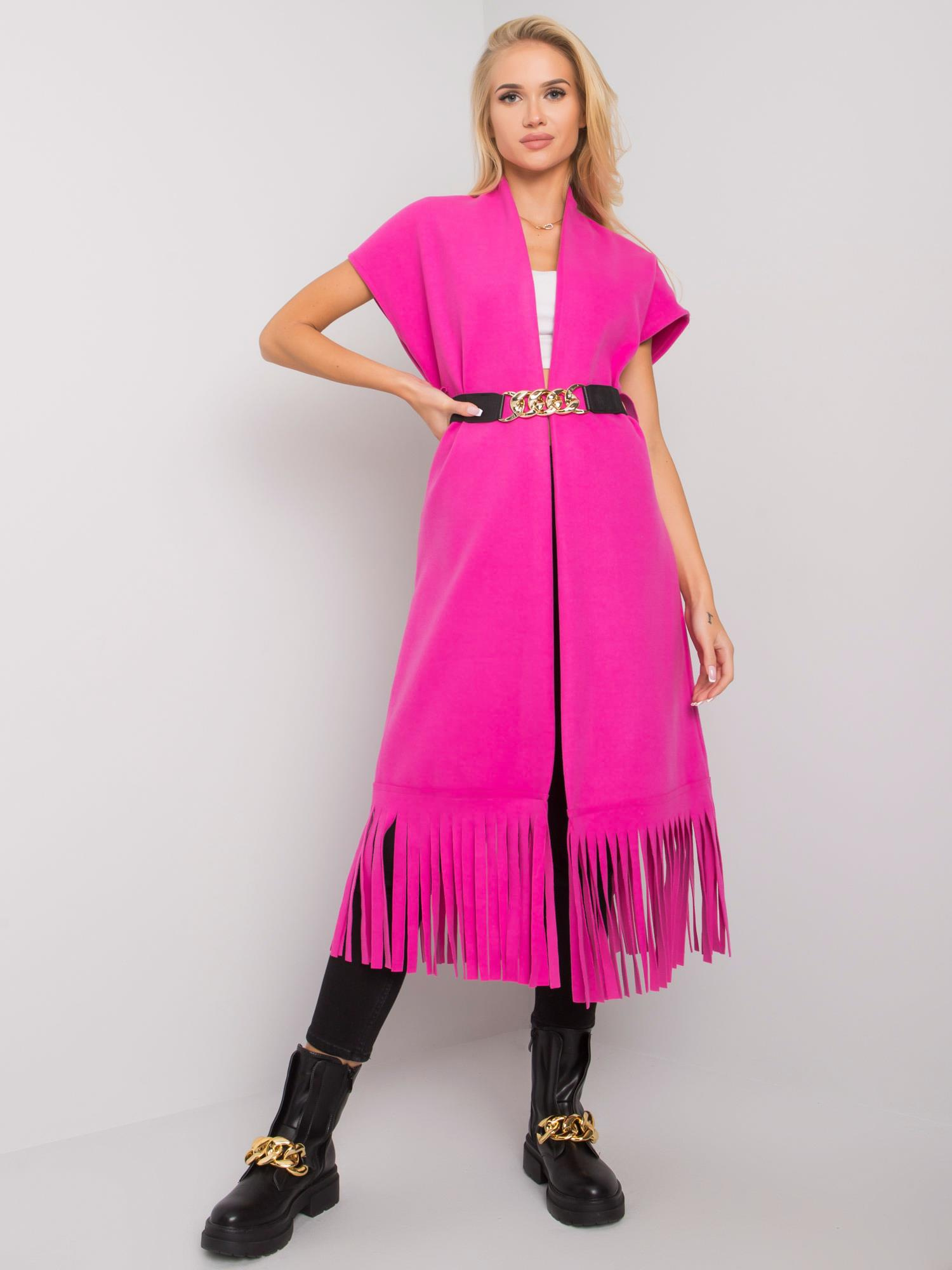 Tmavo ružový dámsky kardigan s strapcami DHJ-NA-A17206.69-fuchsia Veľkosť: ONE SIZE