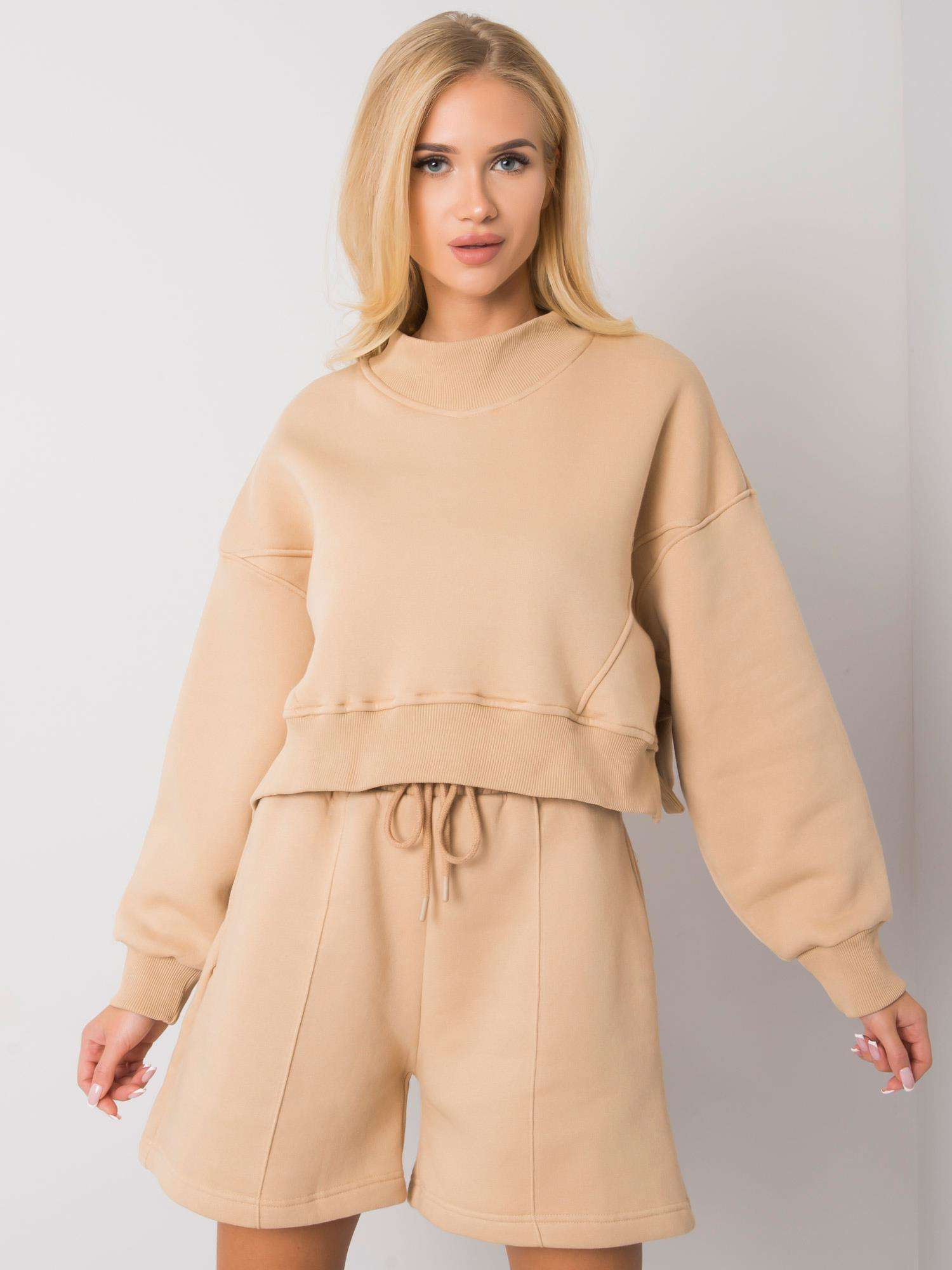 Béžová dámska crop mikina RV-BL-6992.69-camel Veľkosť: M