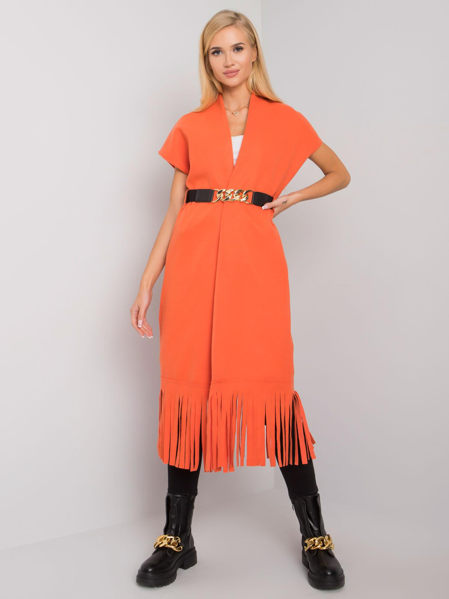 Oranžový dámsky kardigan s strapcami DHJ-NA-A17206.69-orange Veľkosť: ONE SIZE
