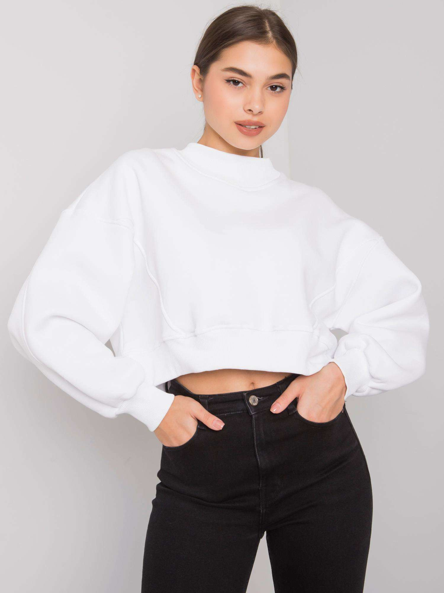 Biela voľná dámska crop mikina RV-BL-6992.69-white Veľkosť: S