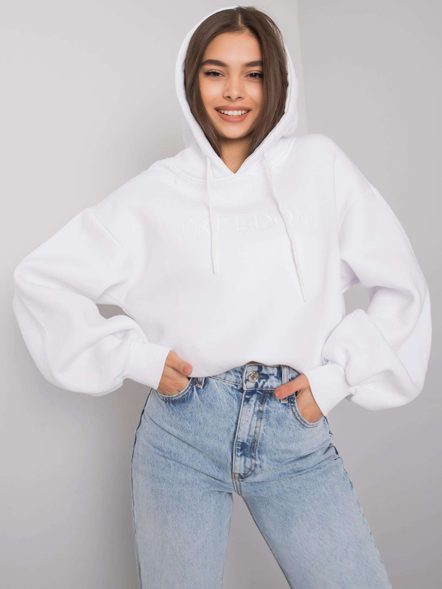 Biela dámska mikina s nápisom FREEDOM RV-BL-7006.18-white Veľkosť: L/XL