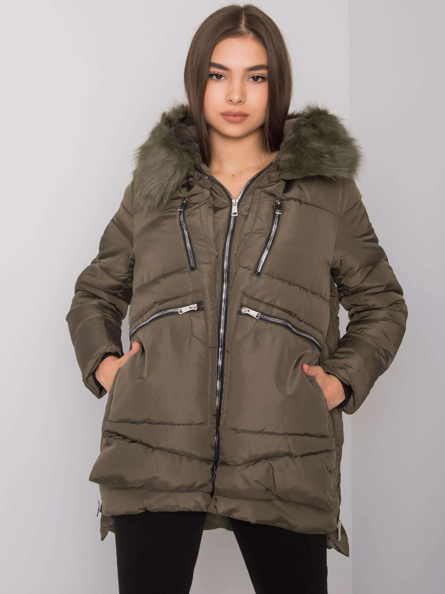Khaki dámska zimná bunda so zipsami NM-KR-H-1072.95P-khaki Veľkosť: M