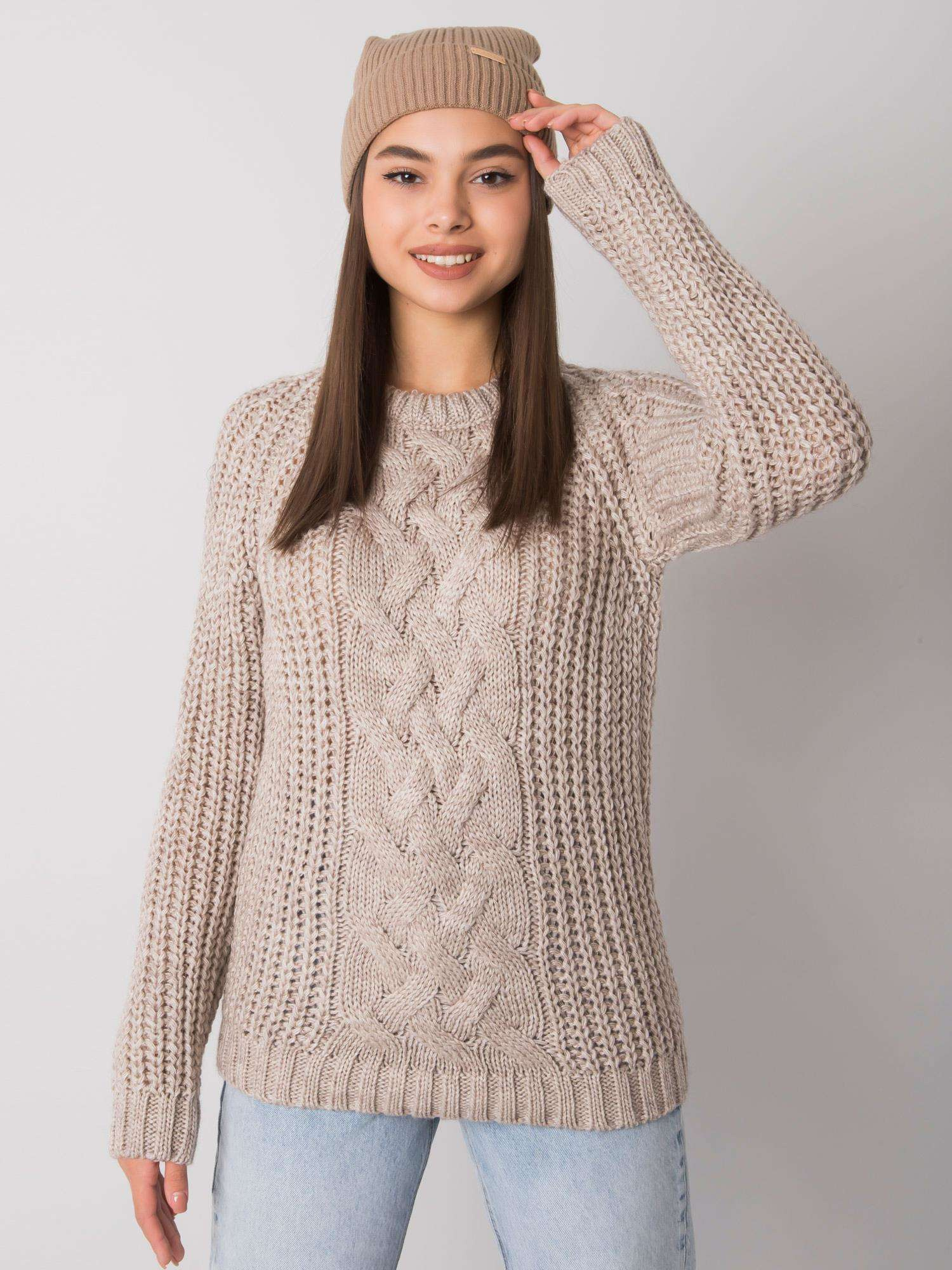 Béžová čiapka z pleteniny JK-SK-27.84P-beige Veľkosť: ONE SIZE
