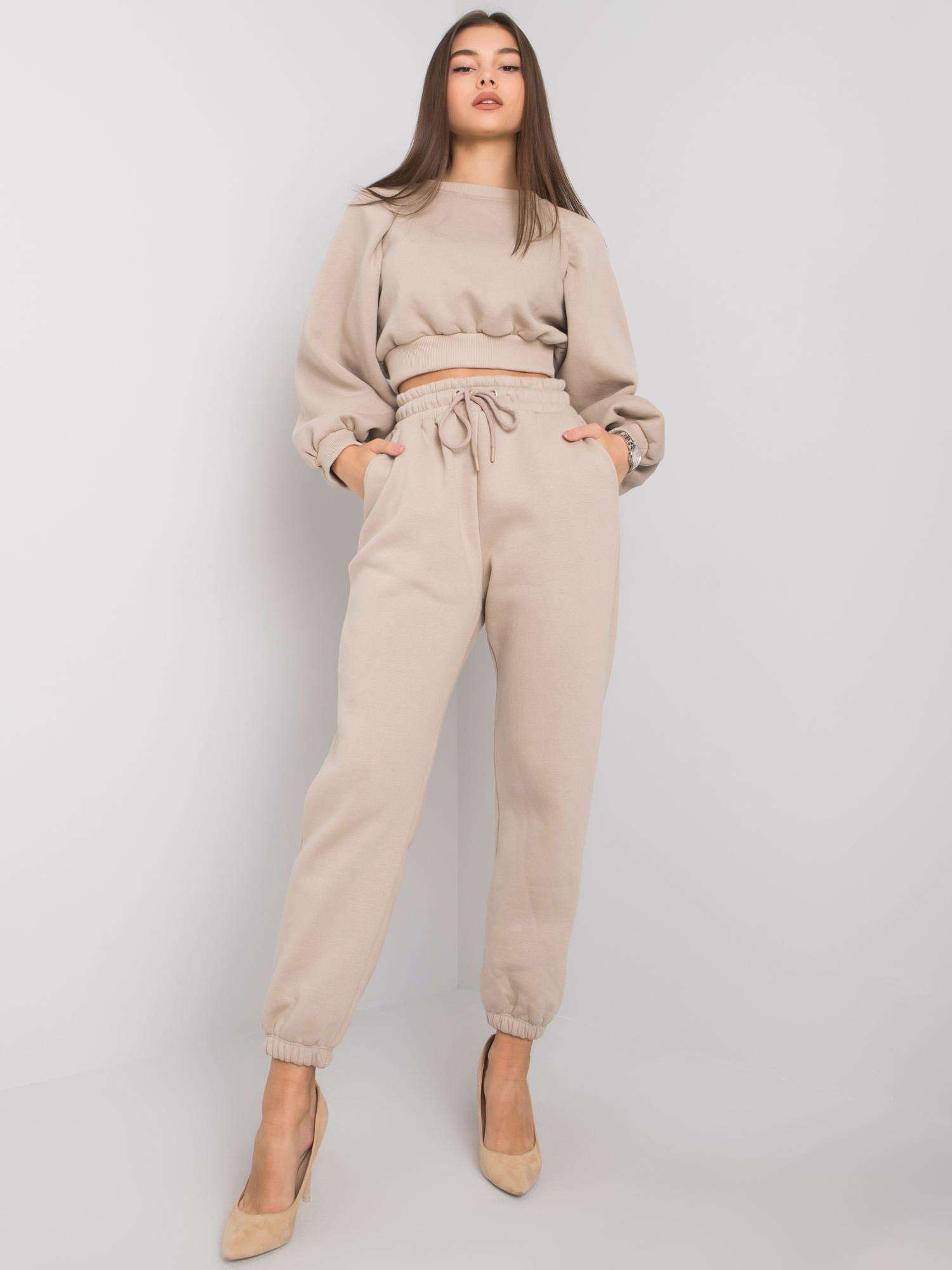 Béžová súprava s naberanými rukávmi RV-KMPL-7010.10-beige Veľkosť: L/XL