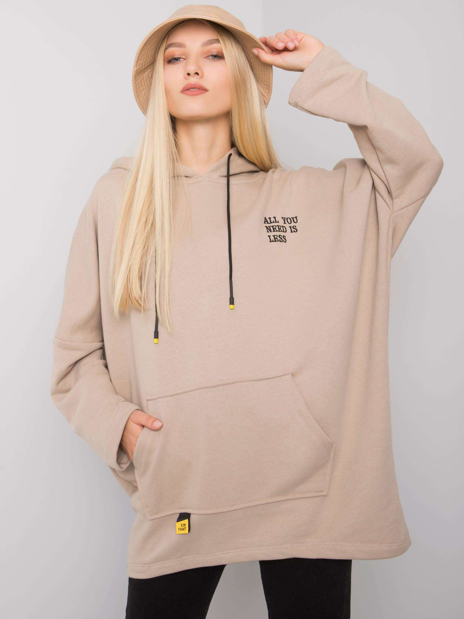 Béžová dámska oversize mikina s vreckom RV-BL-7098.28-beige Veľkosť: ONE SIZE