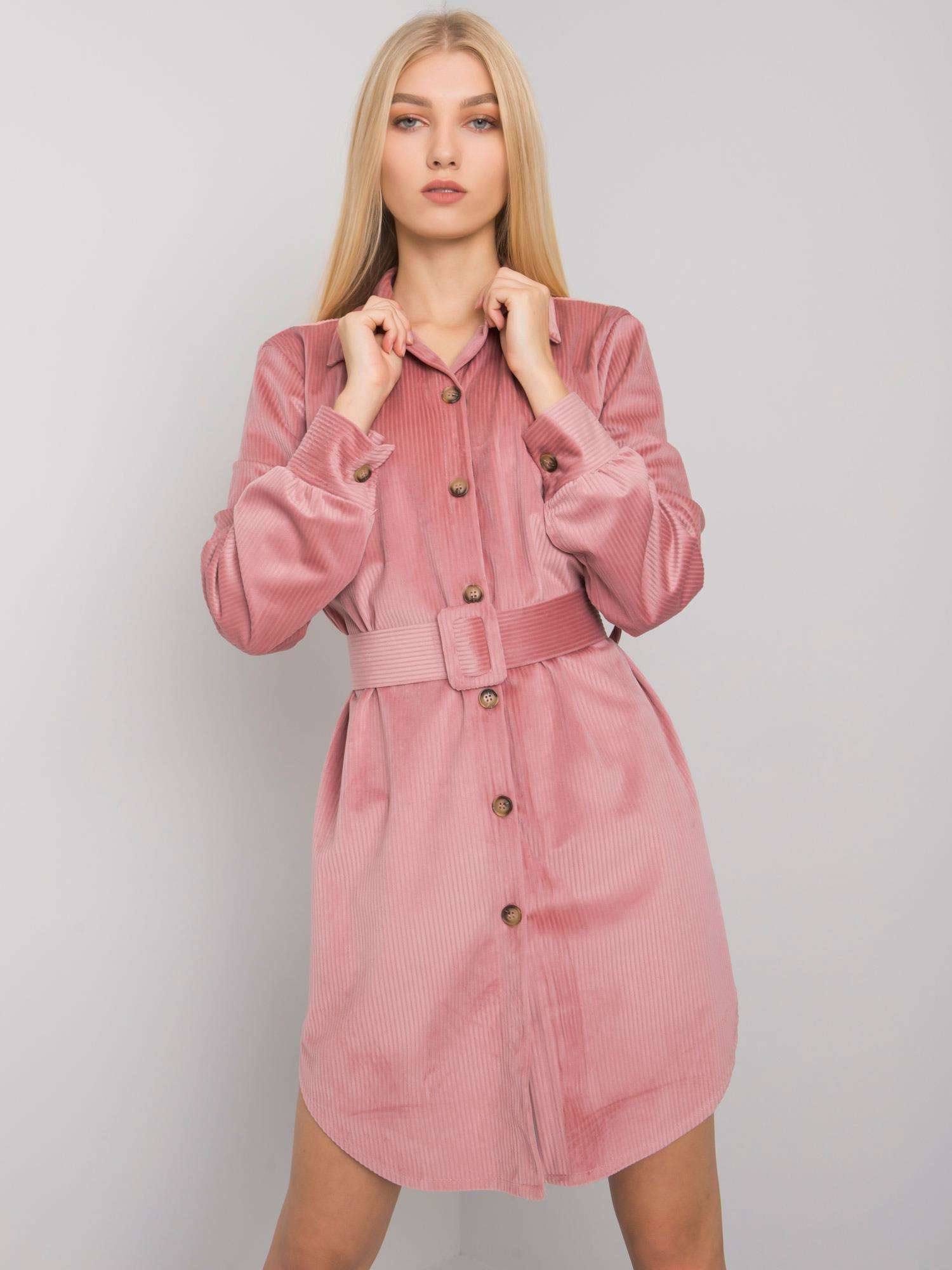 Svetloružové menčestrové šaty s opaskom DHJ-SK-10333.12P-pink Veľkosť: ONE SIZE