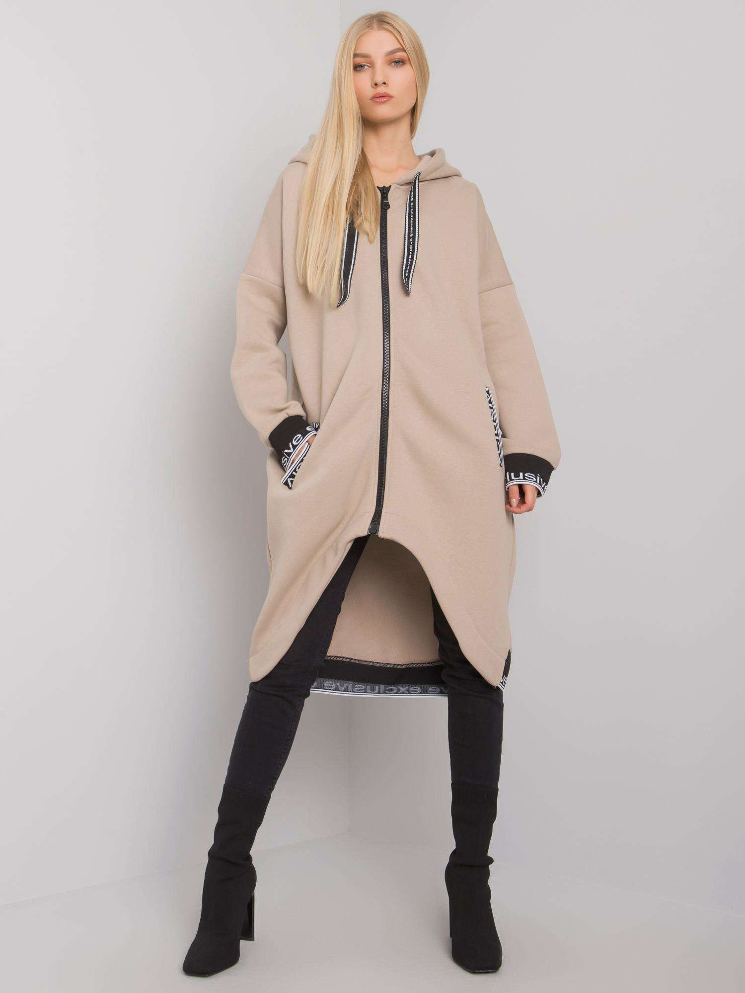 Béžová dámska dlhá mikina na zips RV-BL-6832.10-beige Veľkosť: L/XL