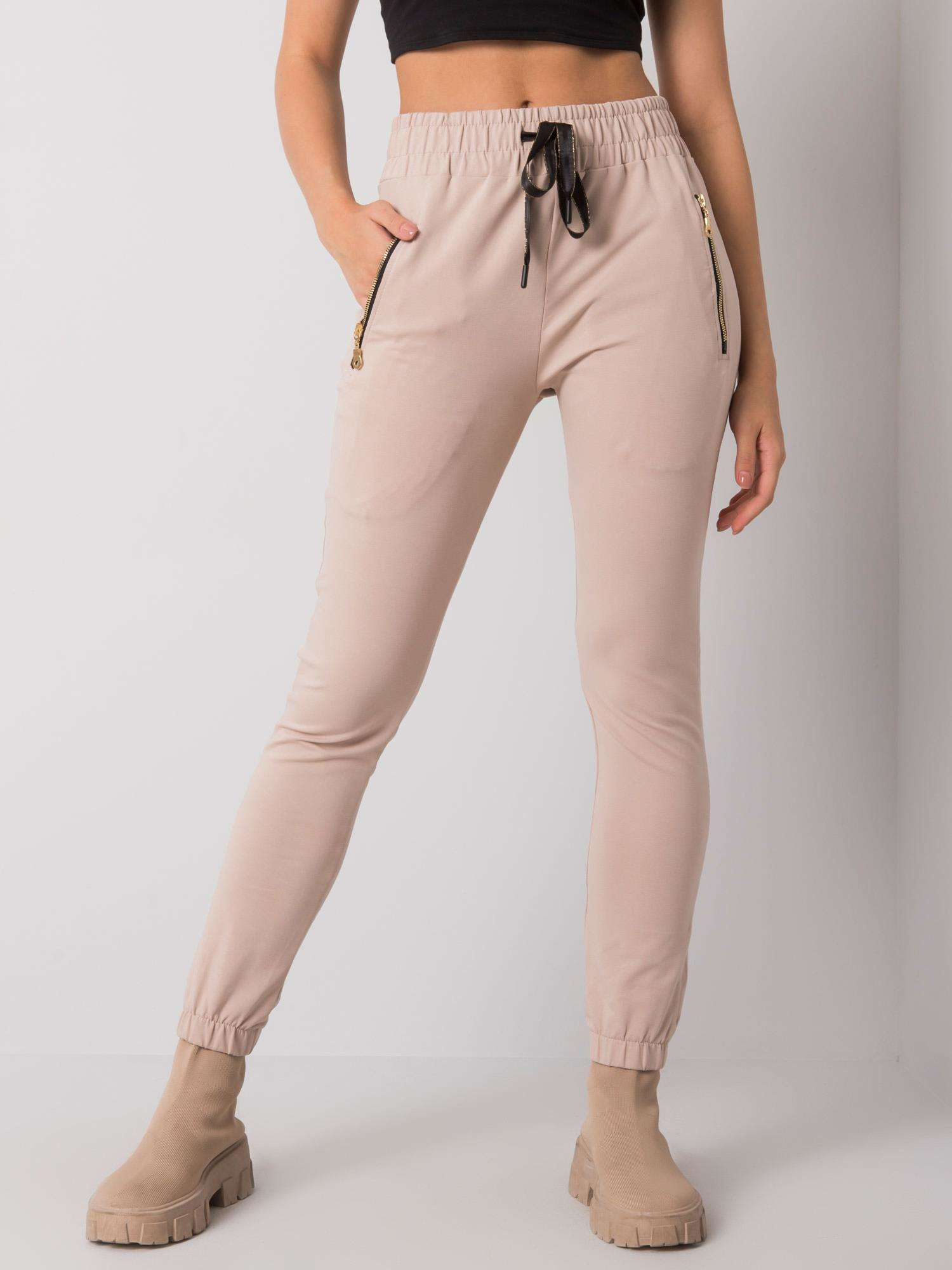 Béžové tepláky s vreckami na zips RV-DR-7073.09P-beige Veľkosť: S