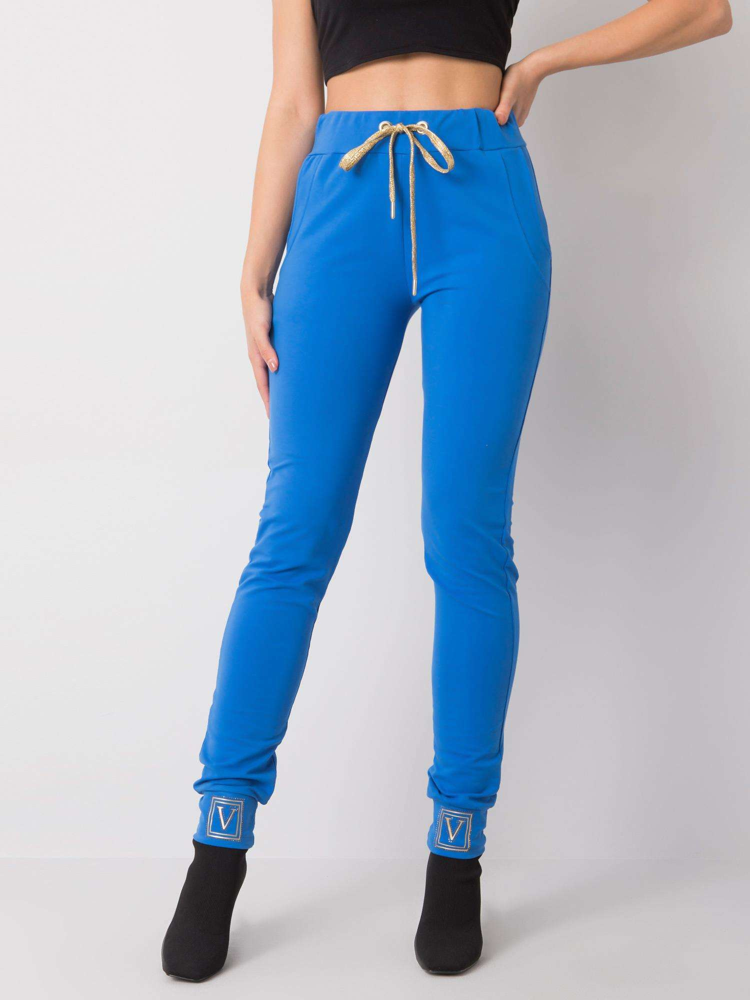 Modré tepláky s ozdobnými lemami nohavíc RV-DR-5980.12-blue Veľkosť: S