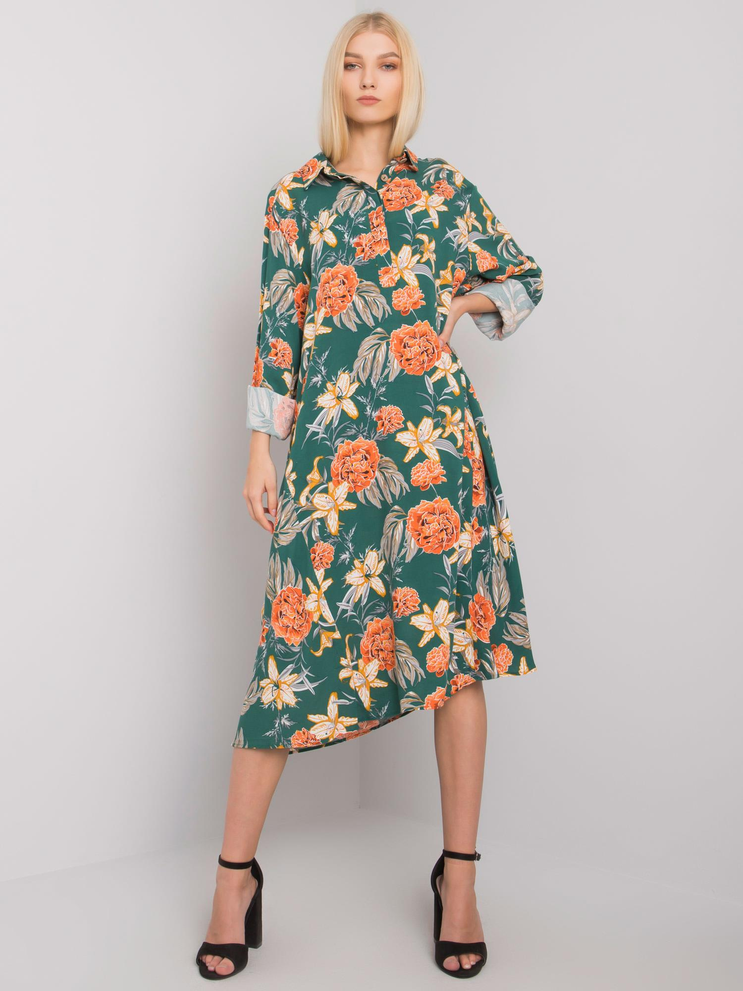 Zelené dámske kvetinové midi šaty EM-SK-2909-3.37-green Veľkosť: ONE SIZE
