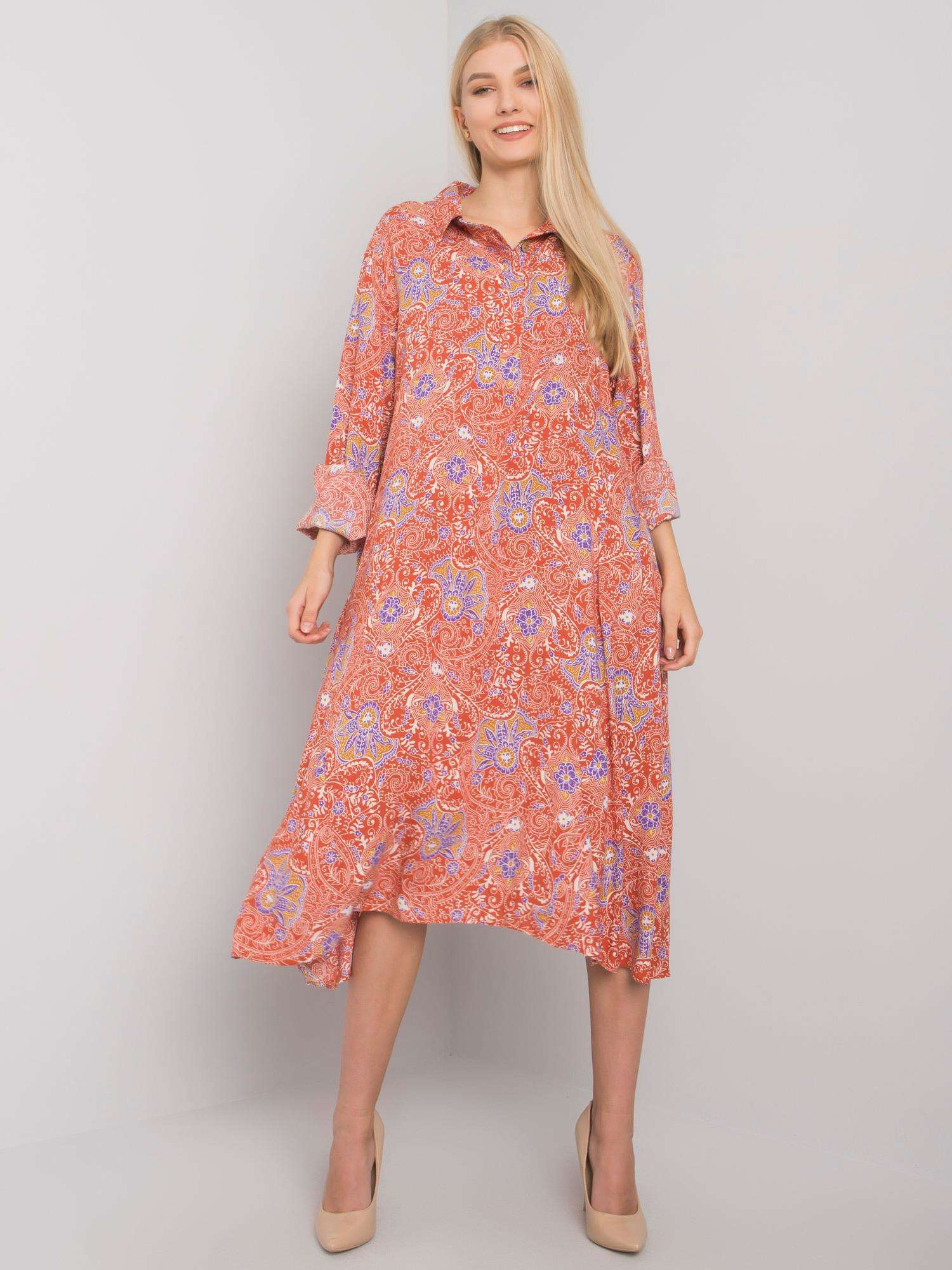 Oranžové dámske kvetinové midi šaty EM-SK-2909-1.10P-orange Veľkosť: ONE SIZE