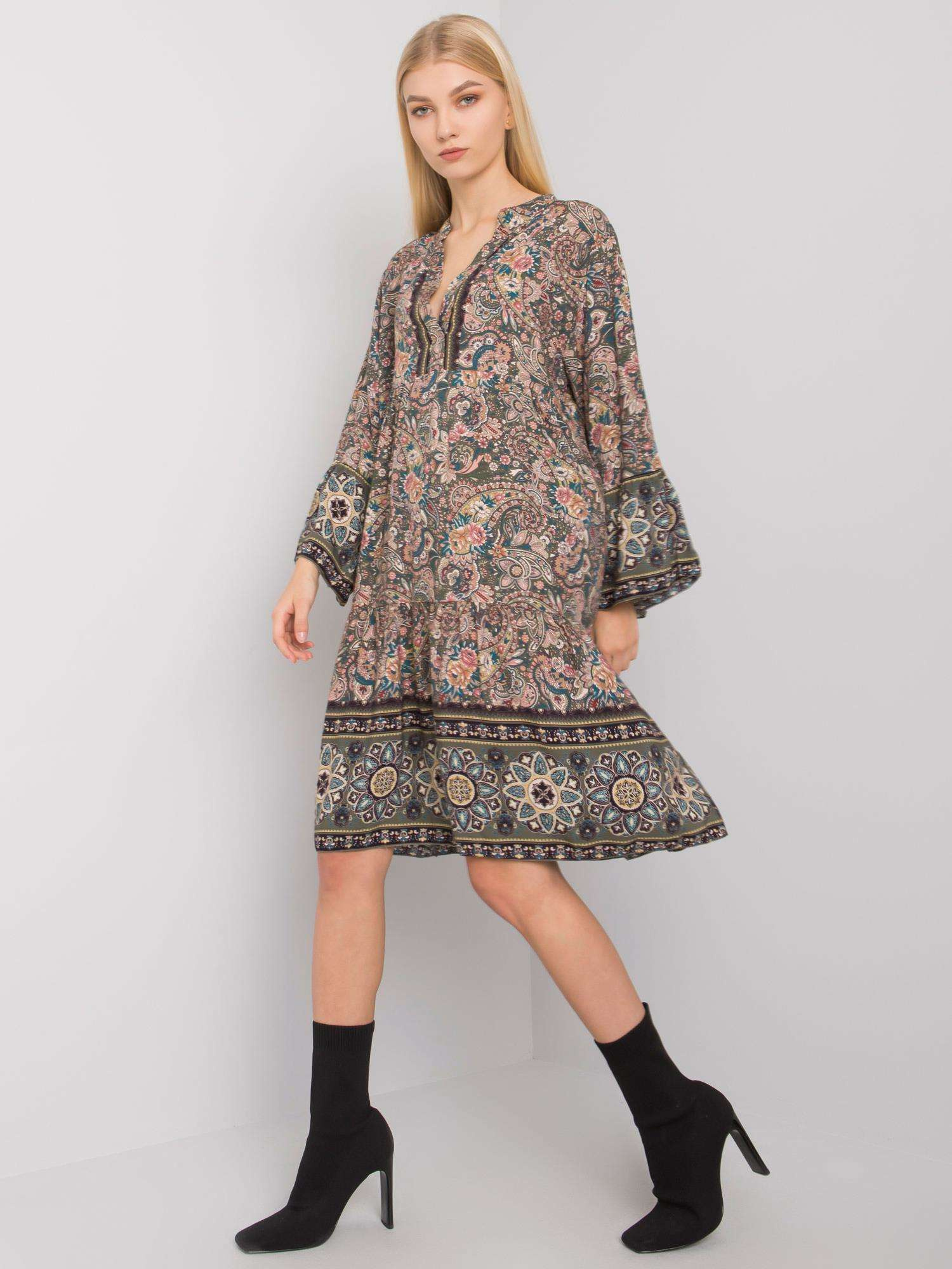 Khaki dámske vzorované voľné šaty TW-SK-BI-5S0118B.25-khaki Veľkosť: ONE SIZE