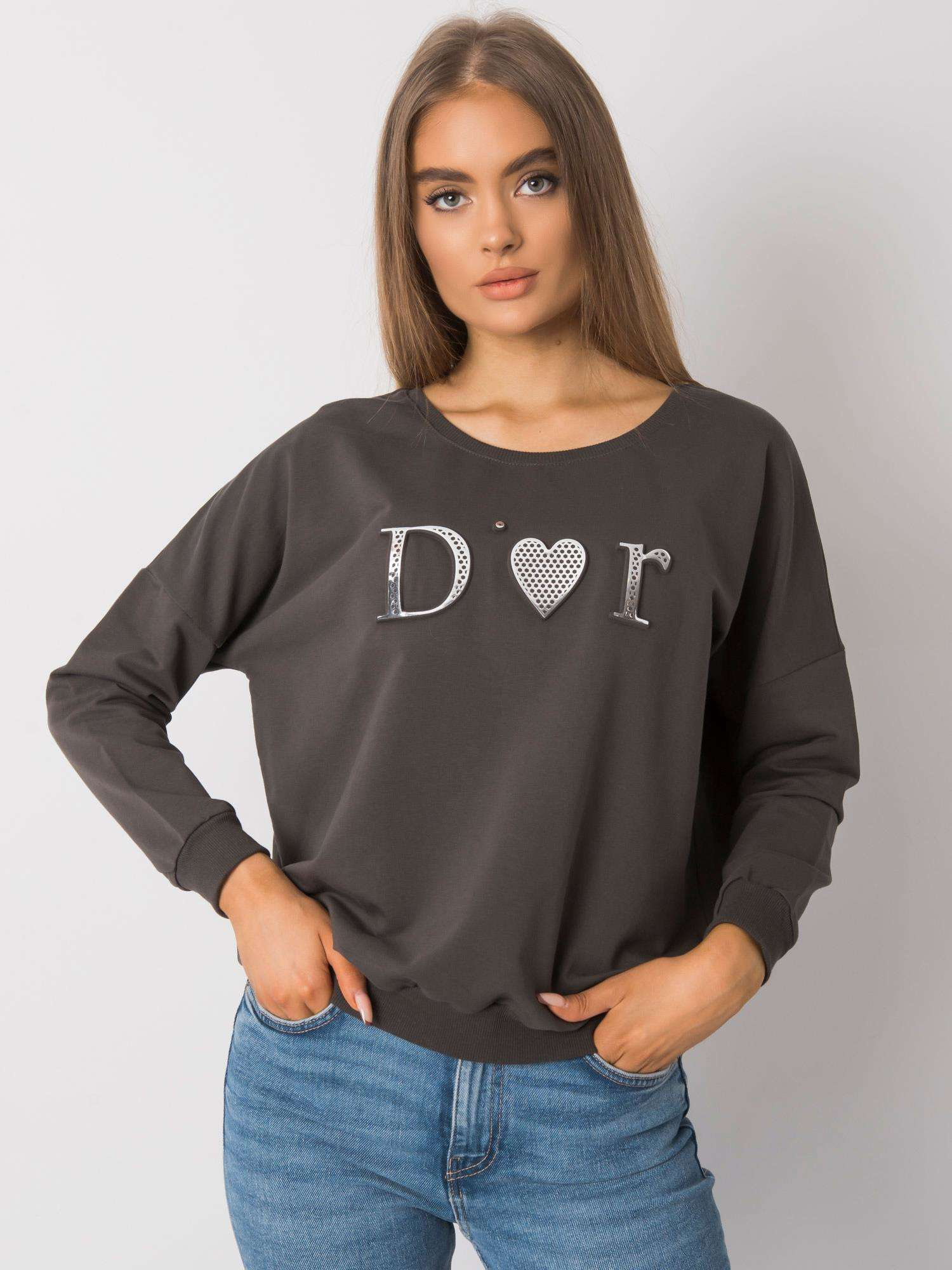 Tmavo šedá dámska mikina s potlačou RV-BL-0192.55P-dark gray / khaki Veľkosť: ONE SIZE