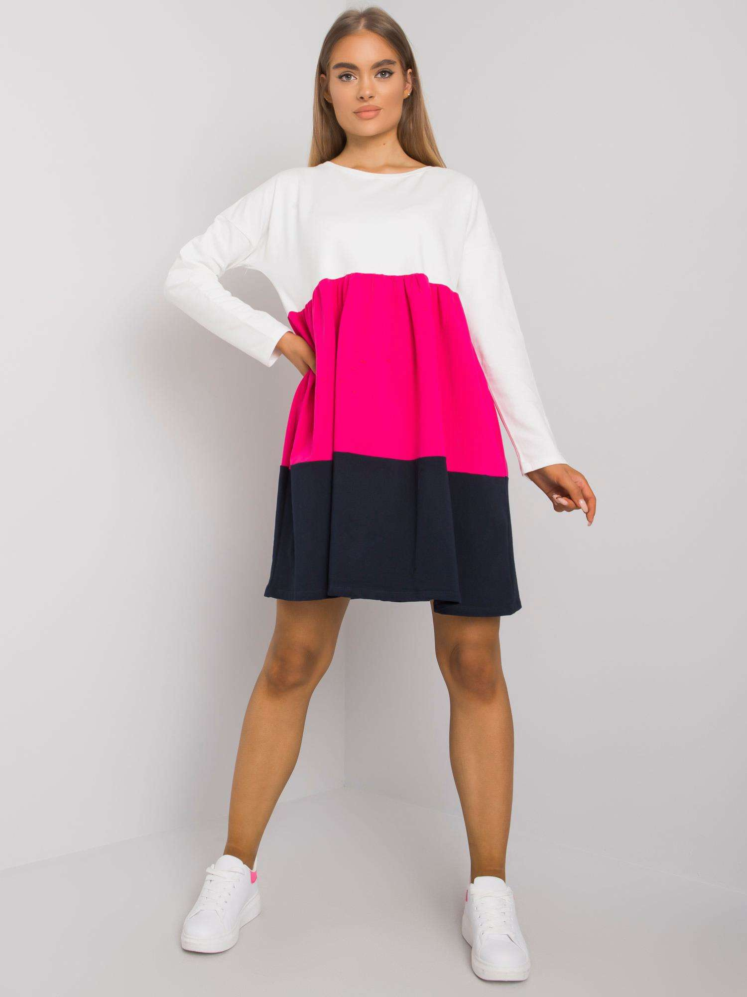 Ružovo-čierne dámske voľné šaty RV-SK-7188.83P-fuchsia Veľkosť: S/M