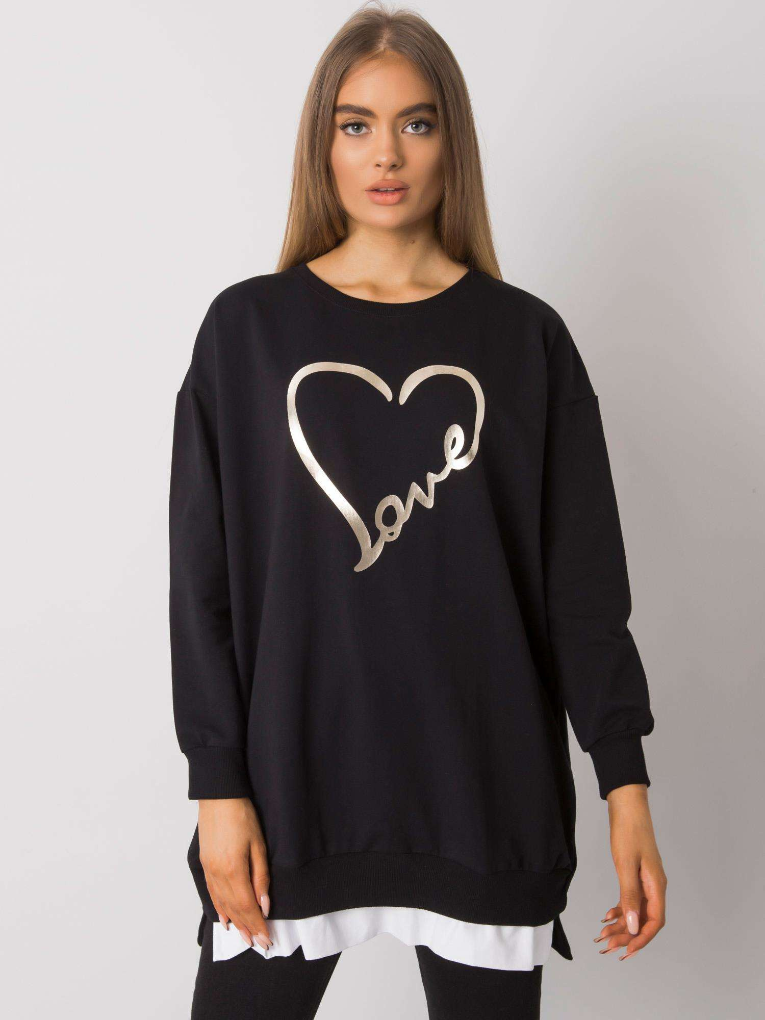 Čierna dámska tunika s potlačou srdca RV-TU-7258.40P-black Veľkosť: S/M