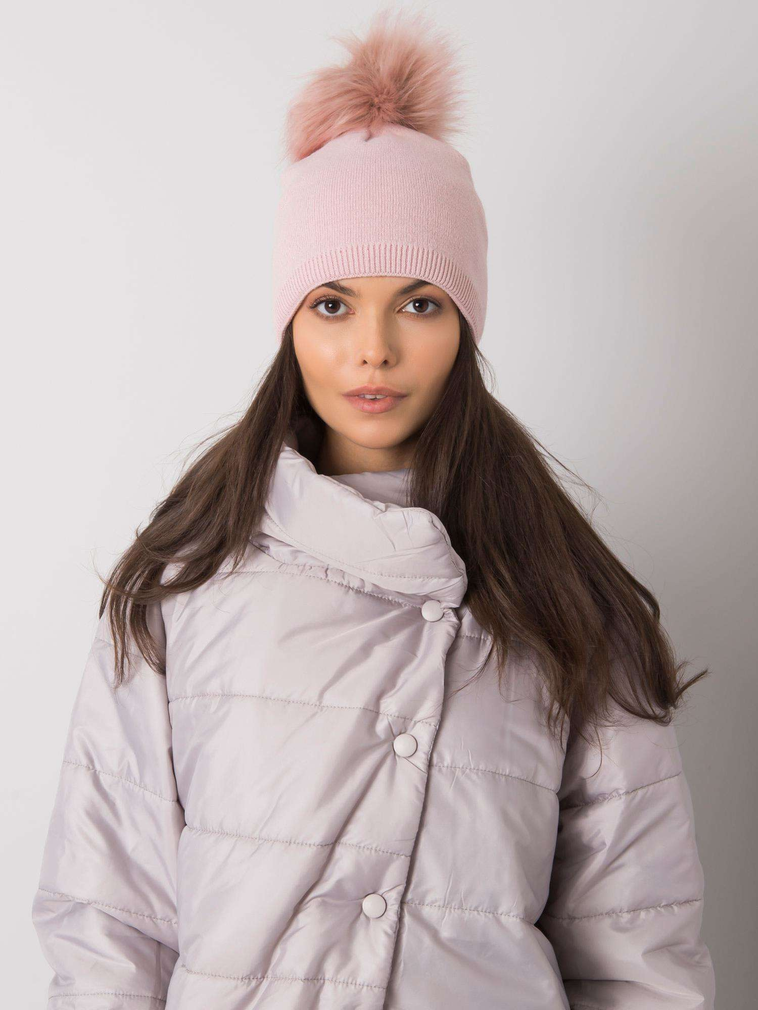 Púdrová čiapka s chlpatým brmbolcom JK-SK-34.11-powder pink Veľkosť: ONE SIZE