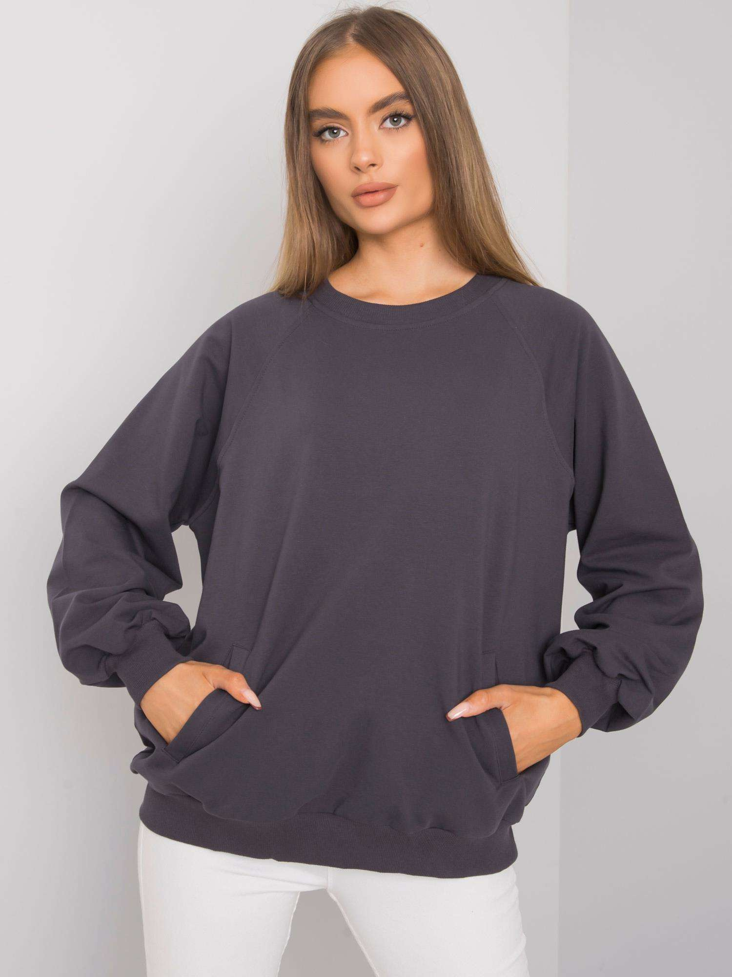 Antracitová basic mikina s raglánovými rukávmi RV-BL-7191.37P-anthracite Veľkosť: S/M