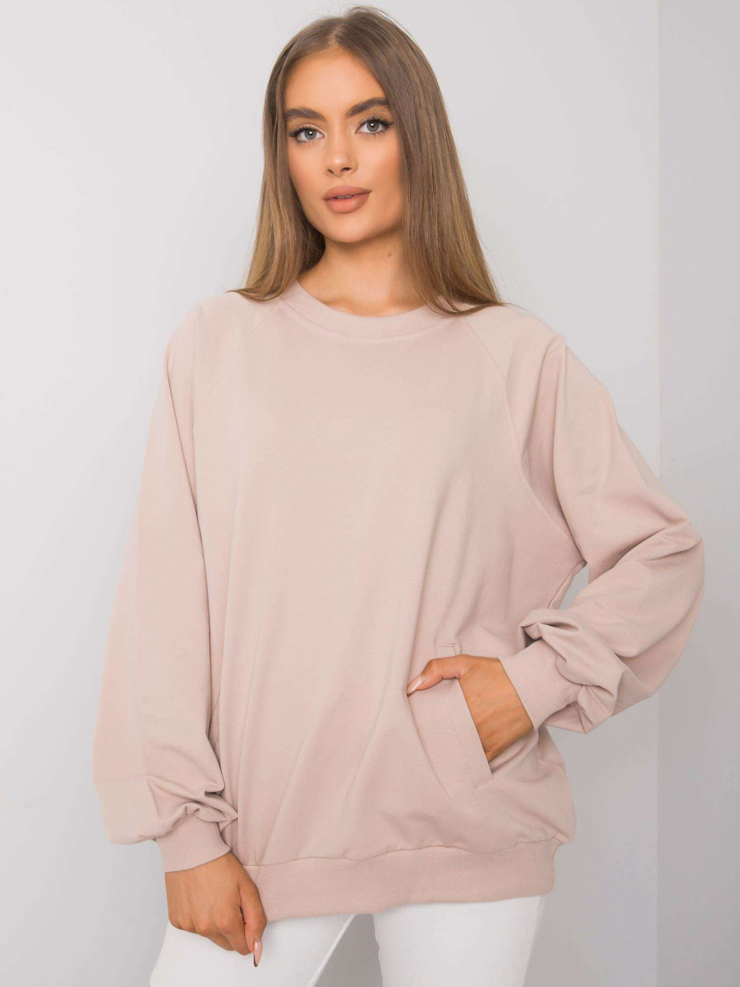 Béžová basic mikina s raglánovými rukávmi RV-BL-7191.37P-beige Veľkosť: S/M