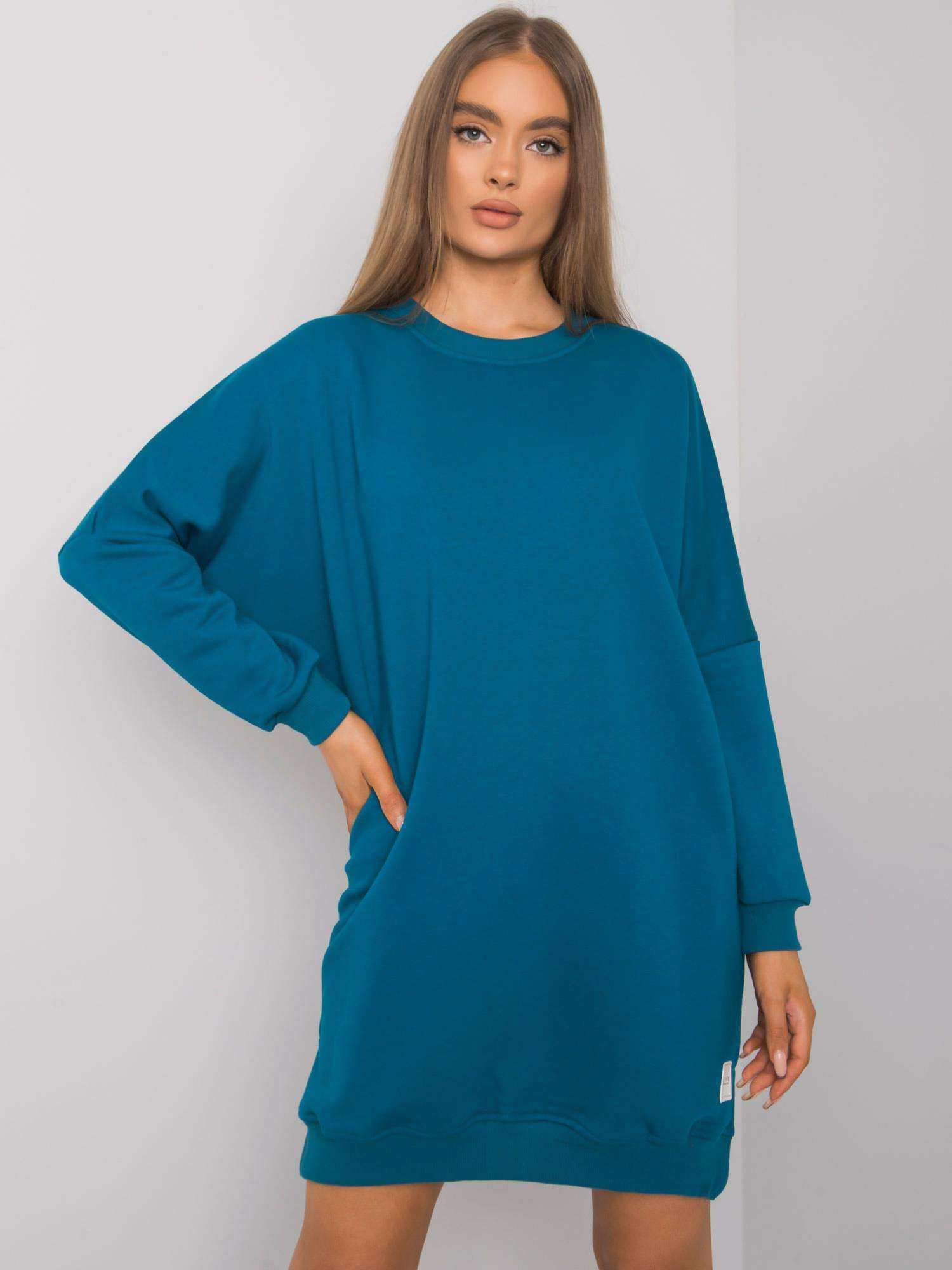 Petrolejové mikinové oversize šaty RV-SK-7216.95-petrol blue Veľkosť: S/M