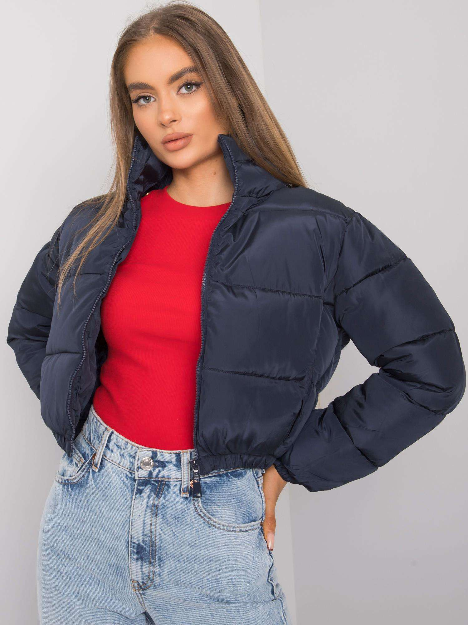 Modrá krátka prešívaná crop bunda -NM-KR-P21-7930.15-navy Veľkosť: XL