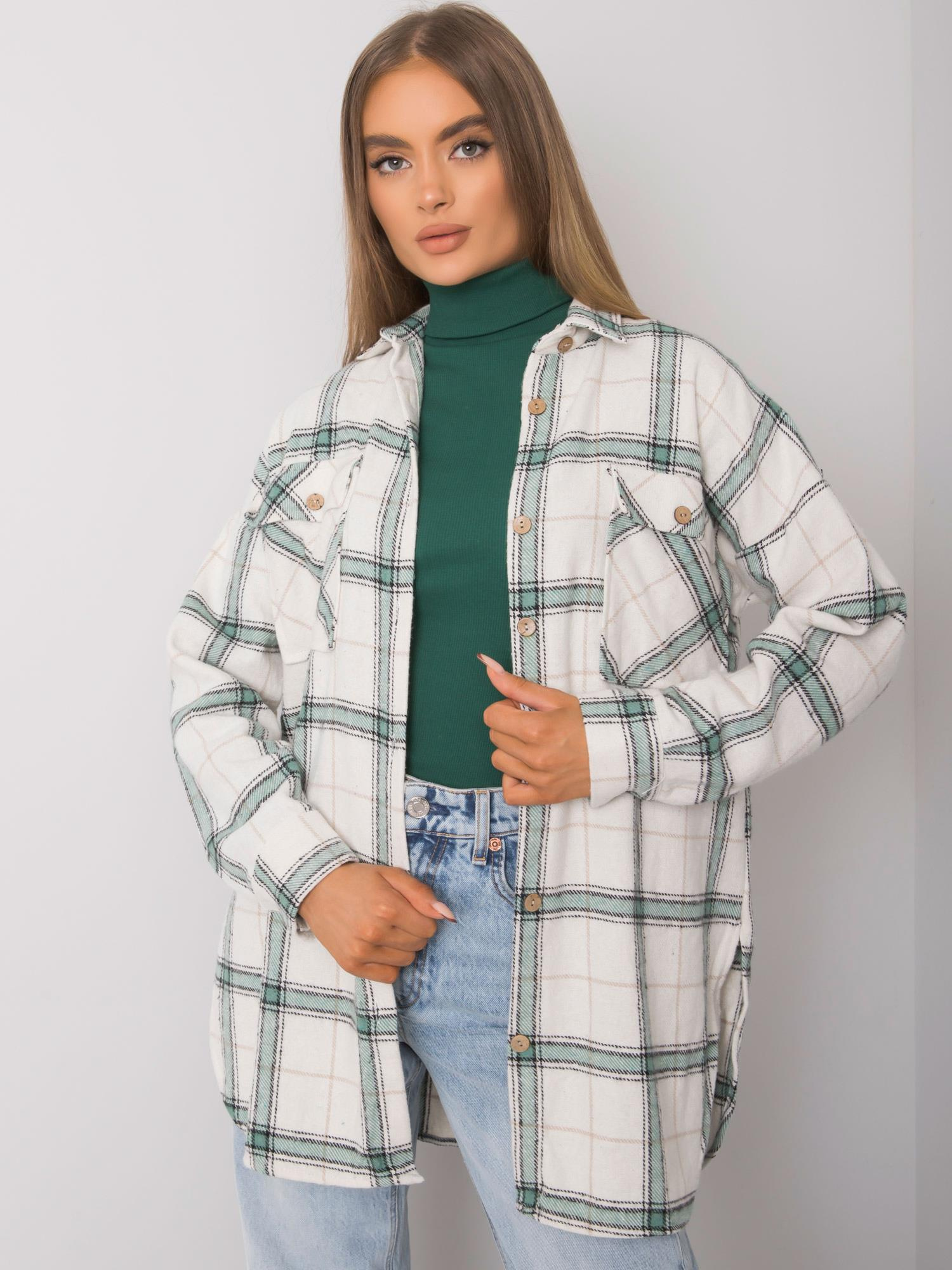 Bielo-zelená károvaná flanelová košeľa -to-KS-0810-3.32-white-green Veľkosť: L/XL