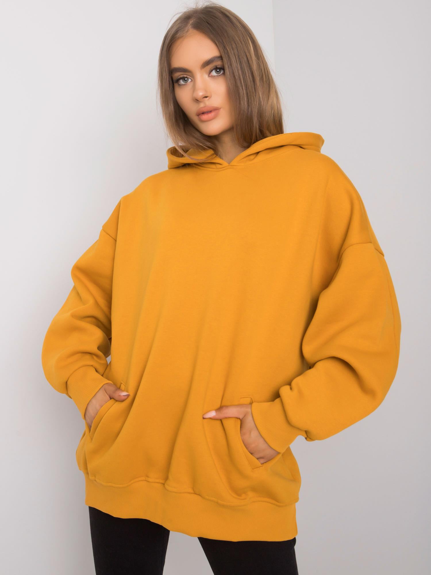 Horčicová oversize mikina bez potlače RV-BL-6989.37X-mustard Veľkosť: S/M
