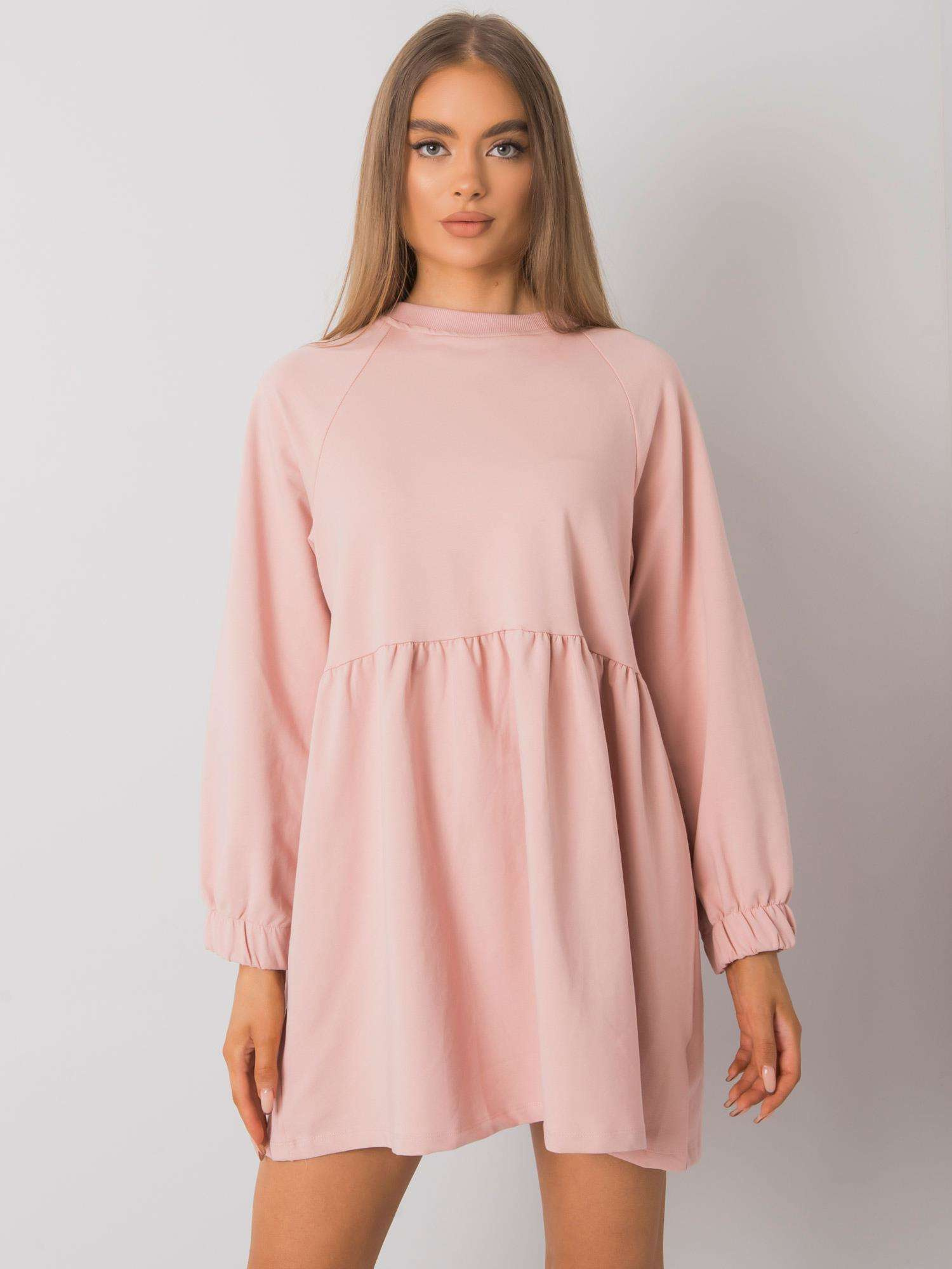 Svetloružové mini mikinové šaty s dlhými rukávmi RV-SK-7247.15P-pink Veľkosť: S/M