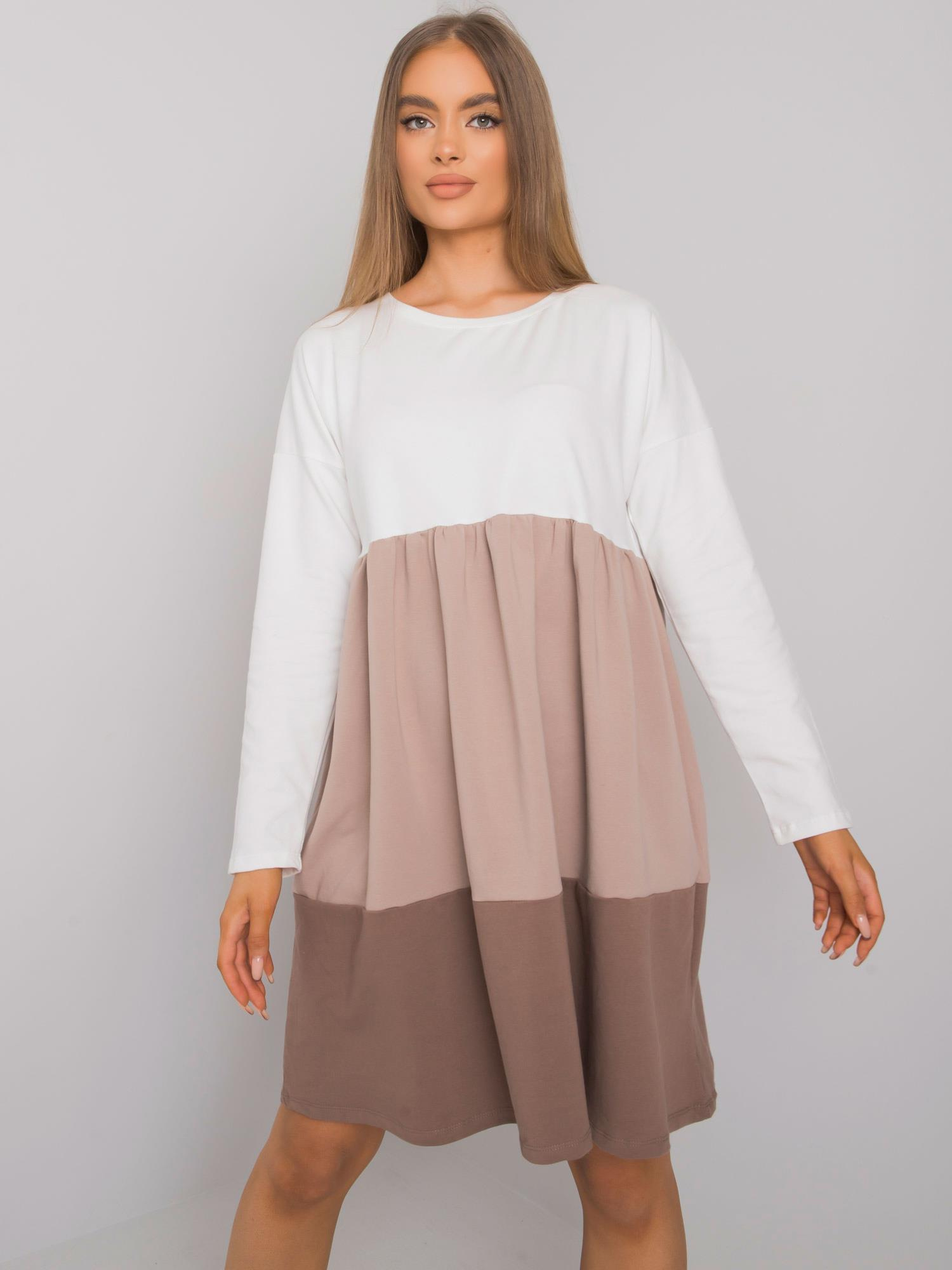 Hnedé dámske šaty s dlhými rukávmi RV-SK-7188.83P-brown Veľkosť: S/M