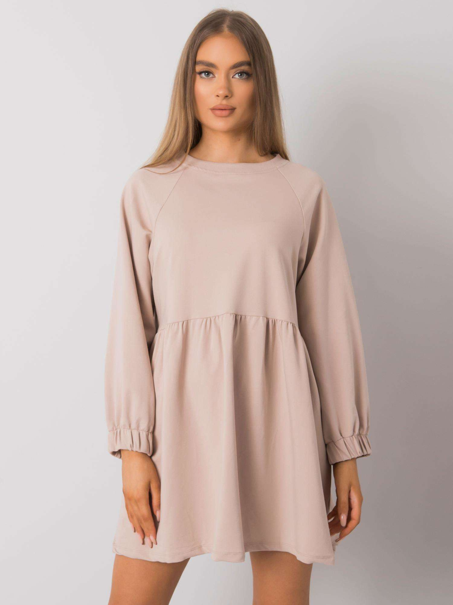 Béžové mini mikinové šaty s dlhými rukávmi RV-SK-7247.15P-beige Veľkosť: S/M