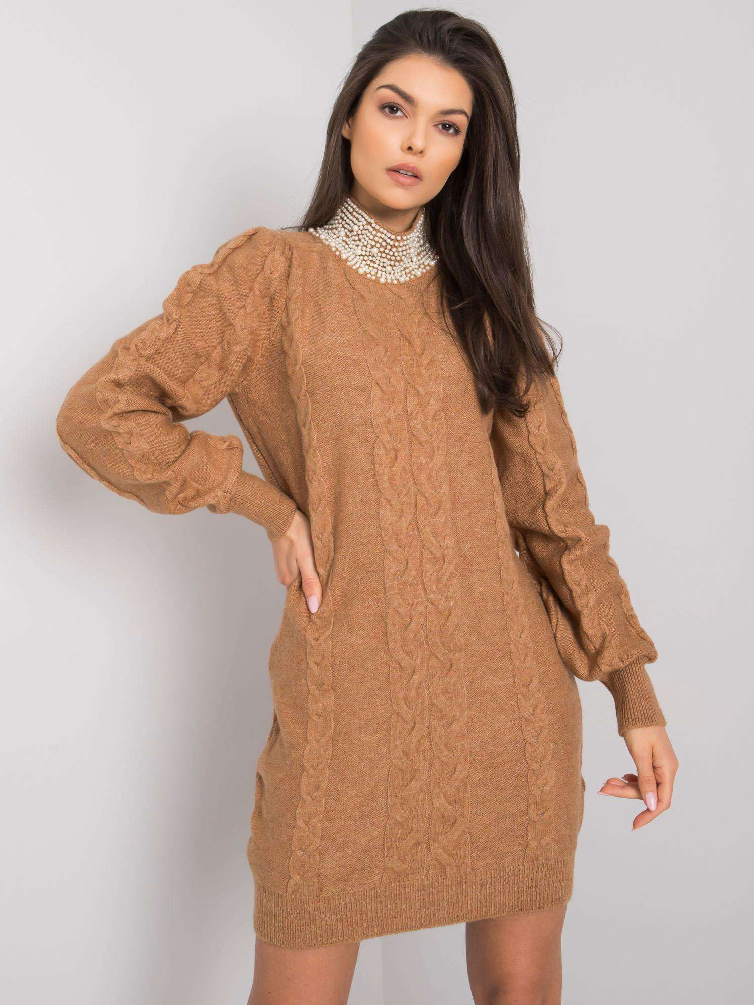 Hnedé dámske pletené mini šaty LC-SK-2002.96-camel Veľkosť: ONE SIZE