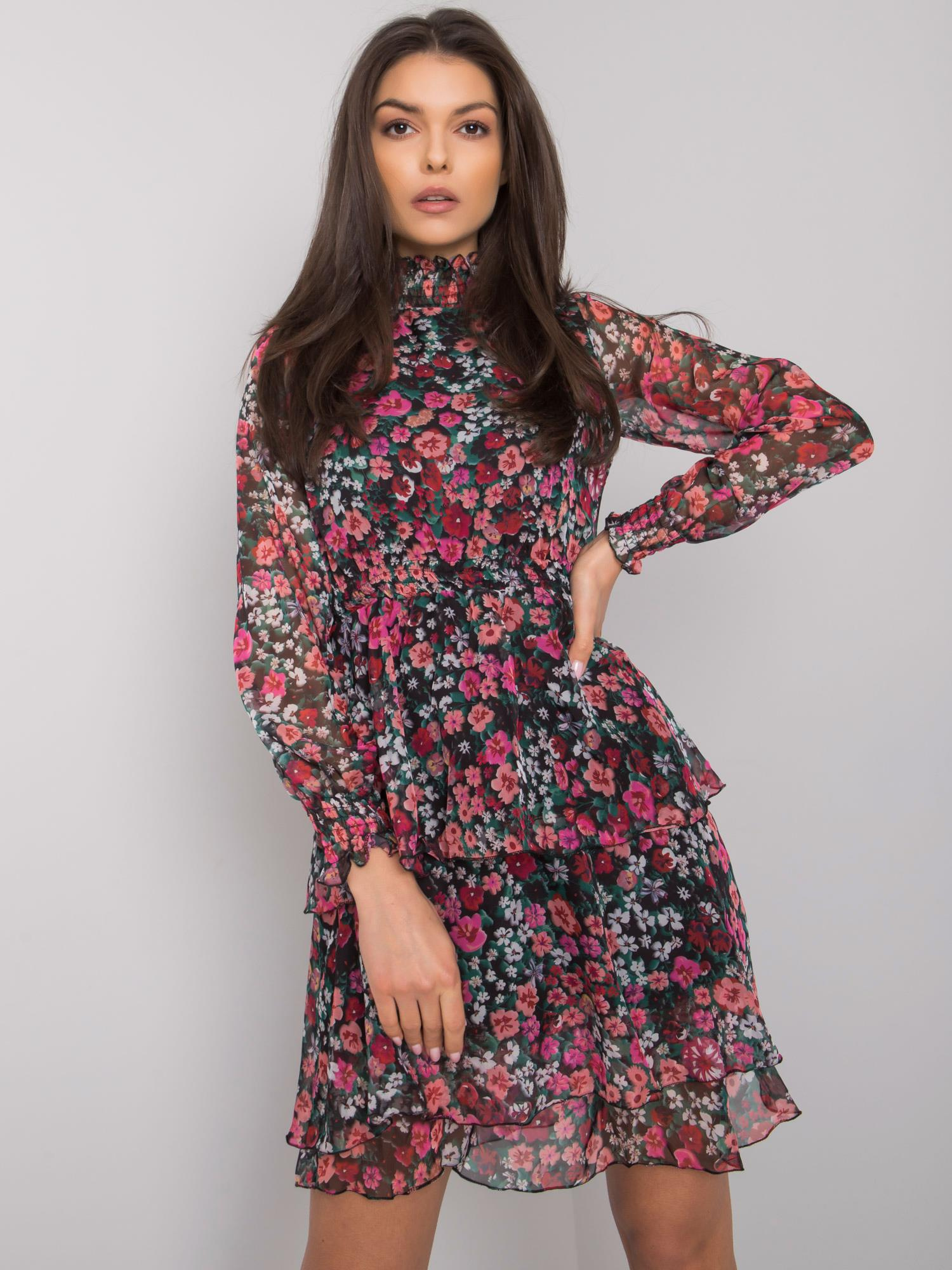 Čierno-ružové dámske kvetinové šaty RO-SK-E05.25-black-pink Veľkosť: XL