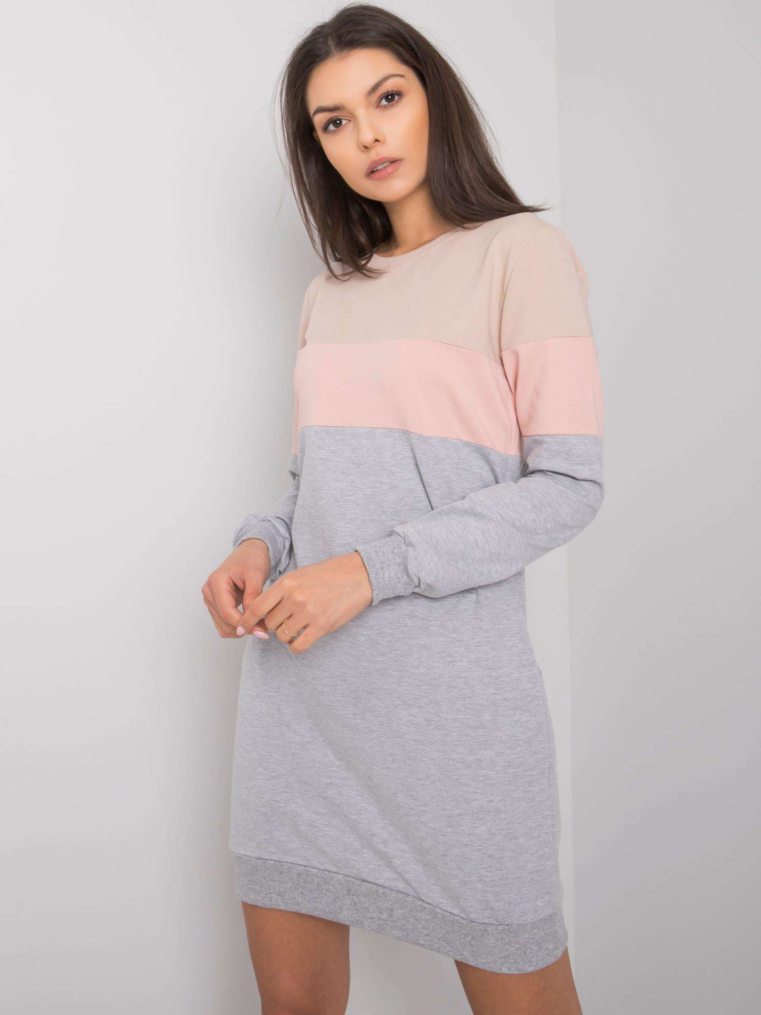 Šedo-ružové dámske mikinové šaty RV-SK-5869.04-pink Veľkosť: S