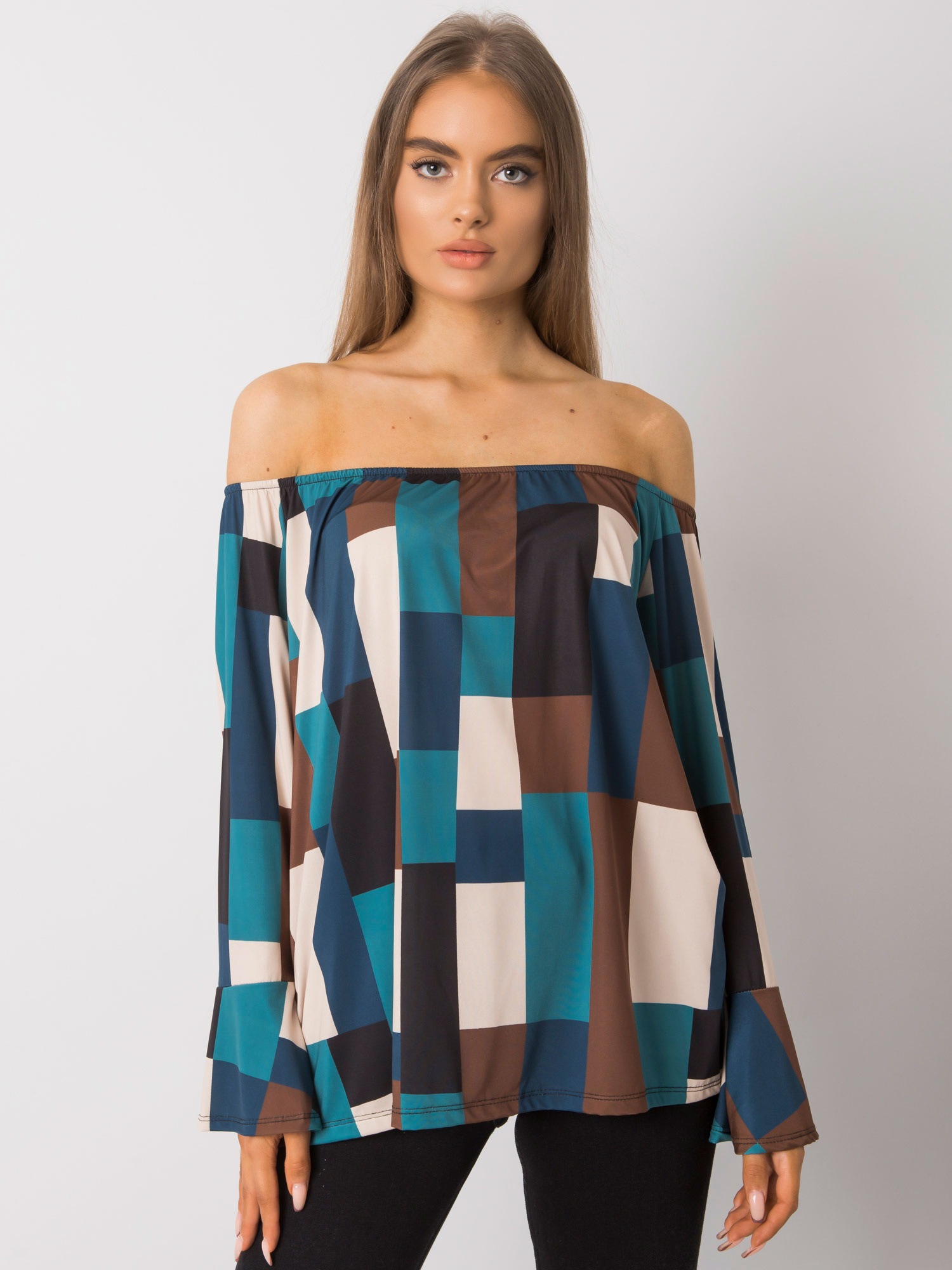 Tmavomodrá dámska vzorovaná blúzka TW-BZ-BI-2486-2.83P-blue Veľkosť: ONE SIZE