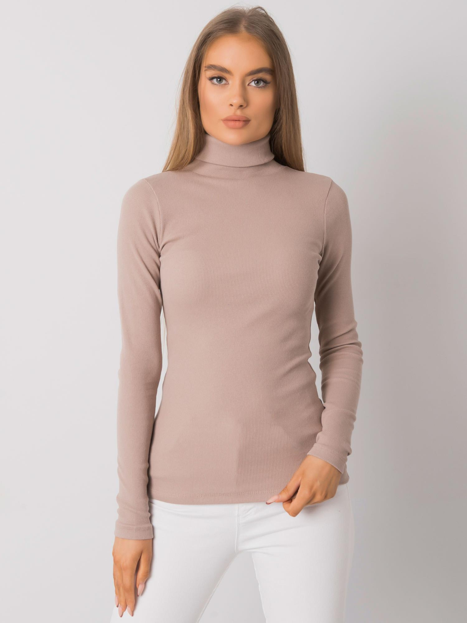 Béžový dámsky rebrovaný rolák RV-BZ-7182.01P-beige Veľkosť: S/M