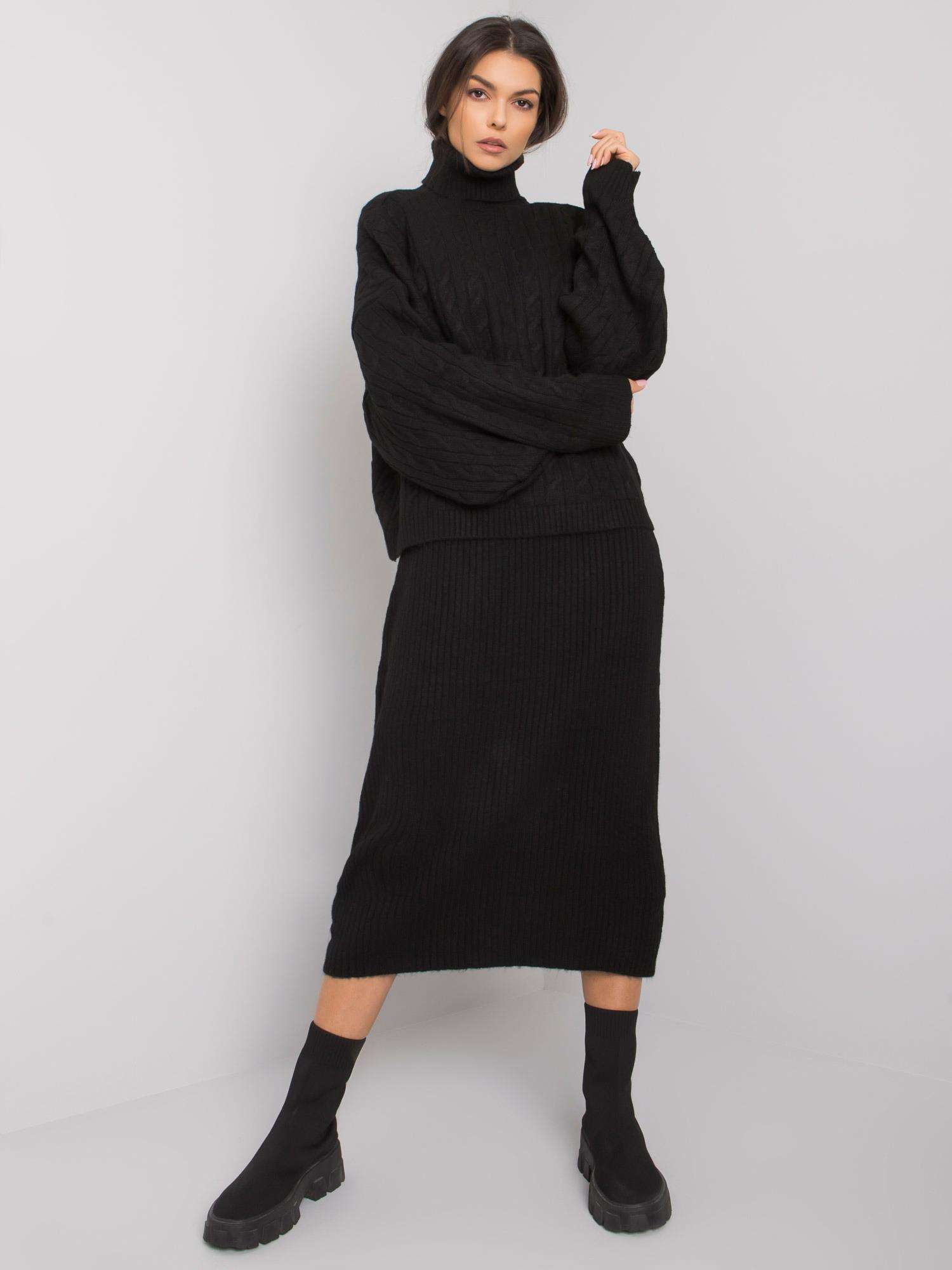 Čierny dámsky pletený komplet LC-KMPL-0066.26X-black Veľkosť: ONE SIZE