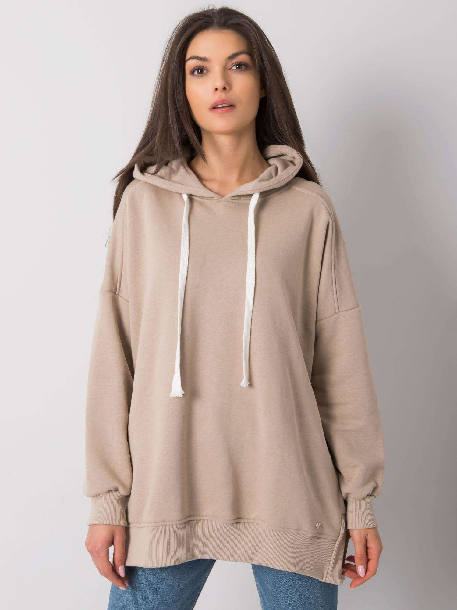 Béžová dámska mikina s kapucňou RV-BL-7190.38X-beige Veľkosť: S/M