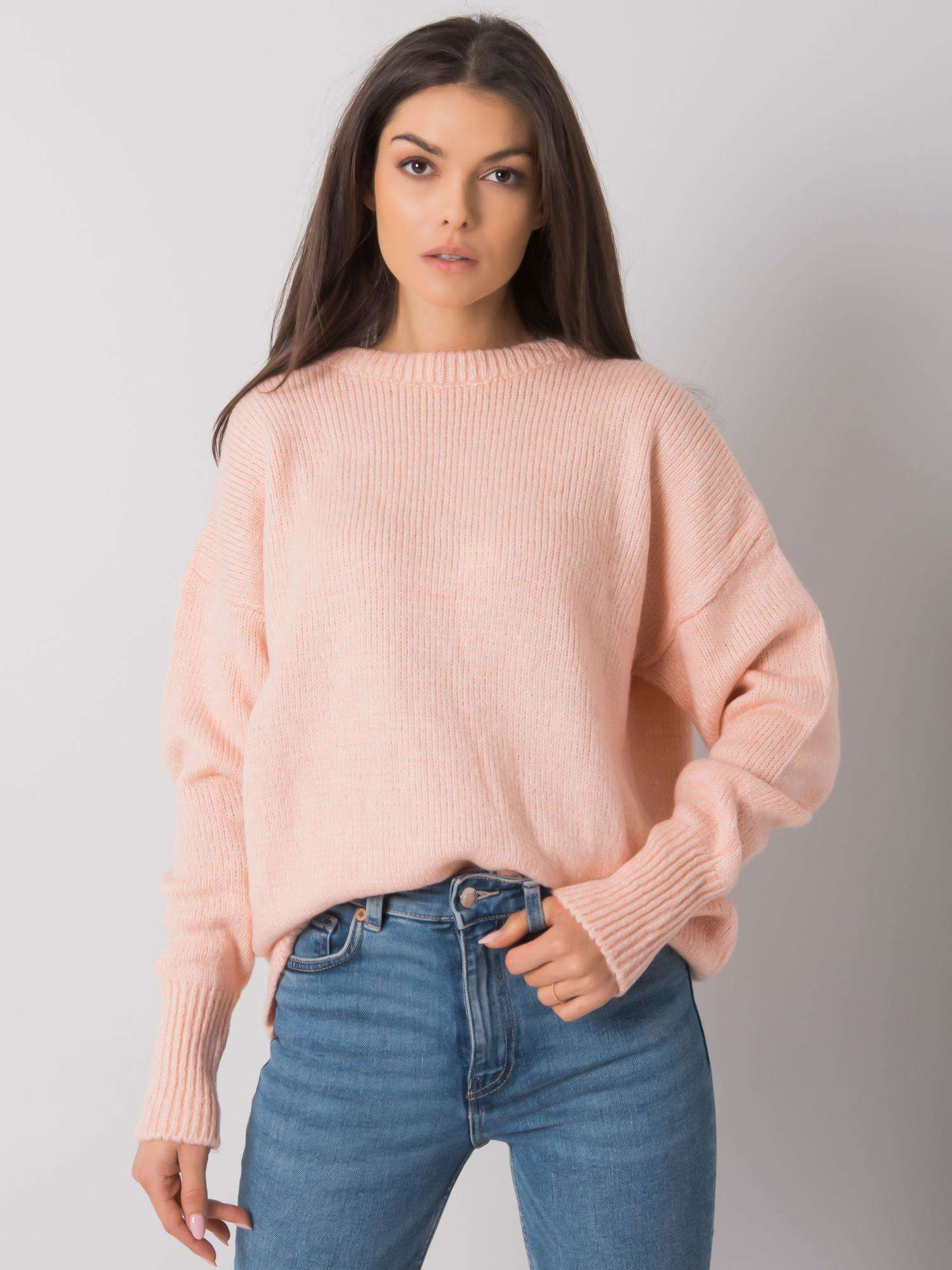 Marhuľový dámsky sveter s výstrihom na chrbte LC-SW-1002.05-pink Veľkosť: ONE SIZE