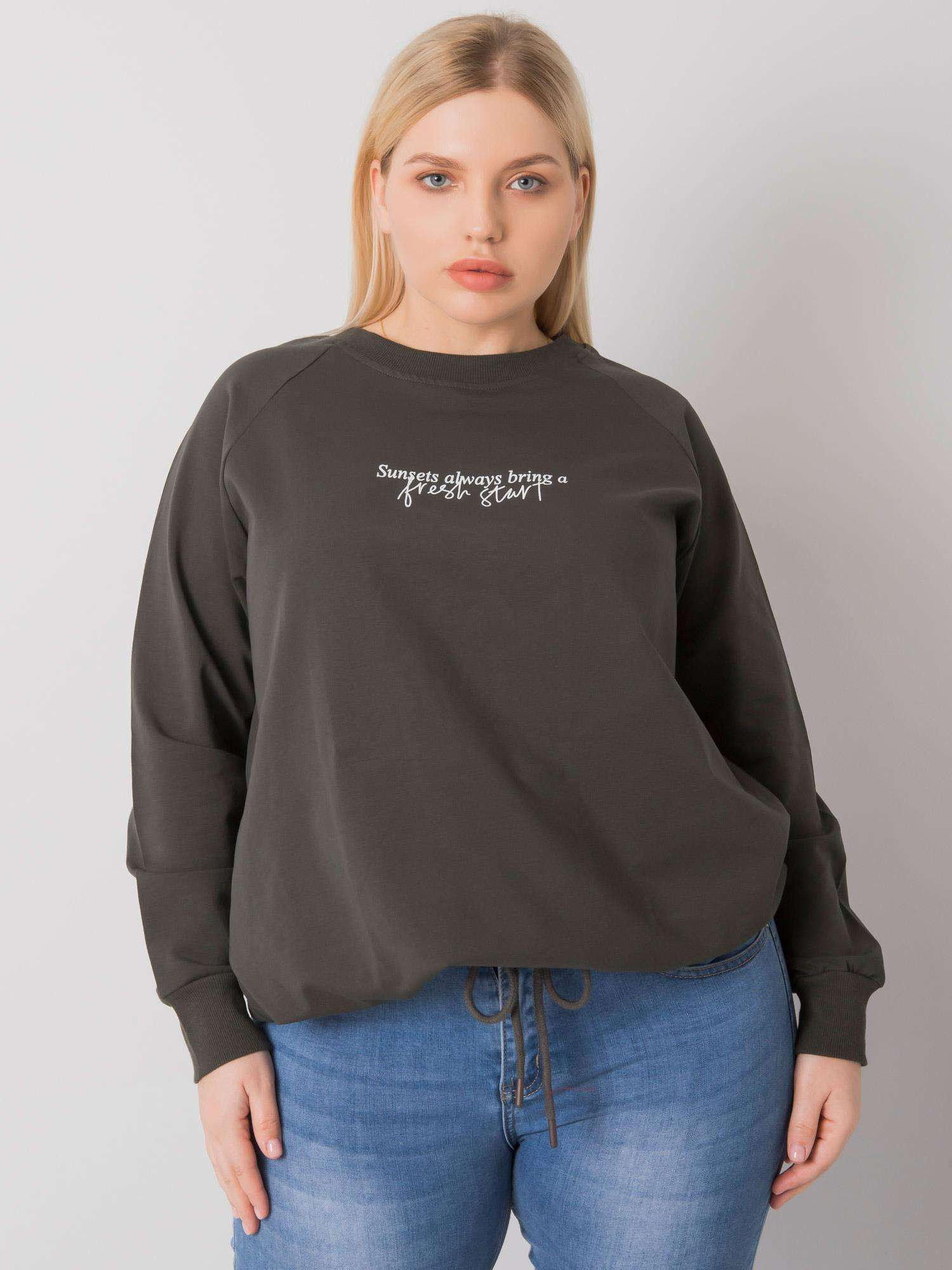 Khaki dámske tričko so stiahnutím a s nápisom RV-BL-7162.12P-khaki Veľkosť: ONE SIZE