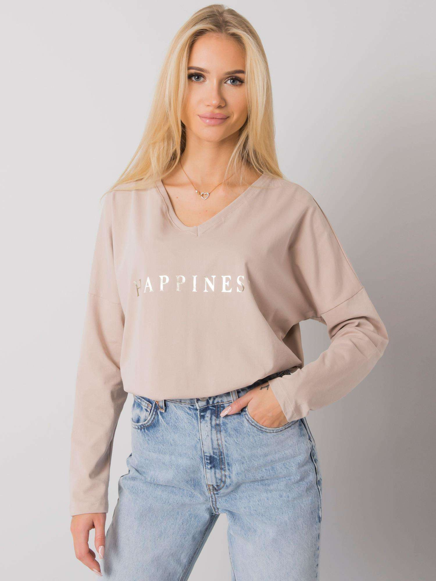 Béžové dámske tričko s nápisom RV-BZ-7210.64P-beige Veľkosť: S/M