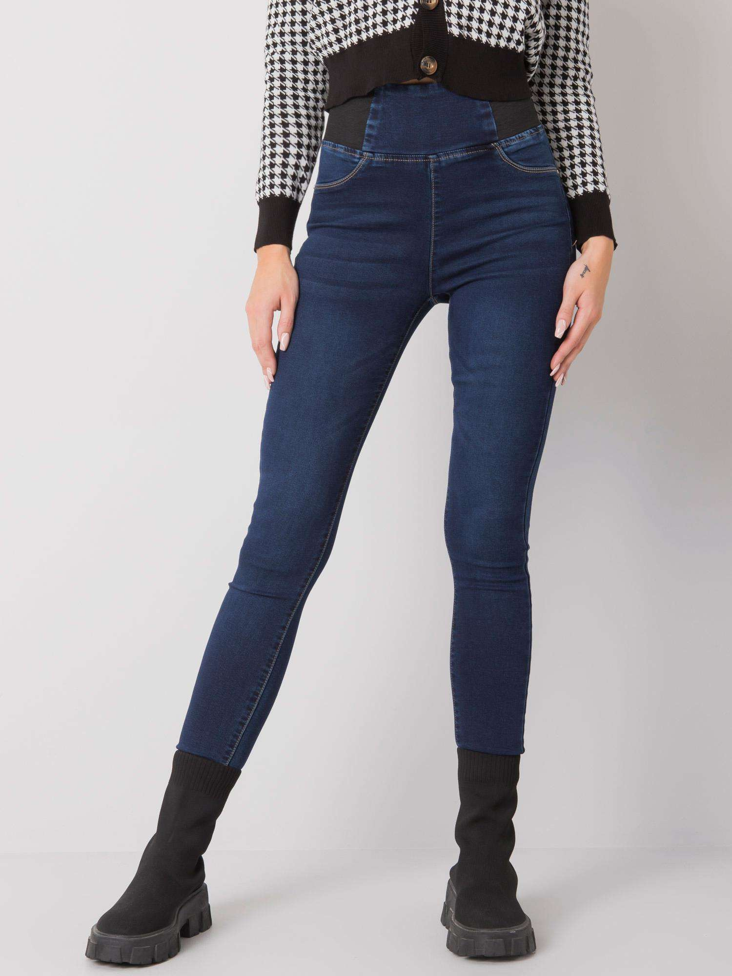 Tmavomodré dámske džínsy s elastickým pásom NM-SP-L75.70-blue Veľkosť: XS