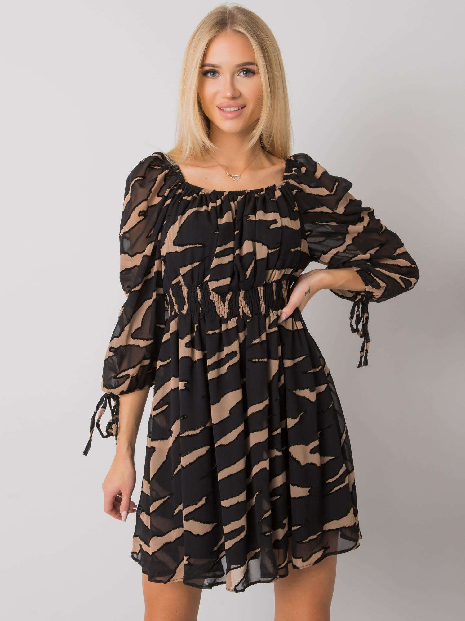Čierno-hnedé vzorované mini šaty LC-SK-22K-3040.19P-black Veľkosť: S