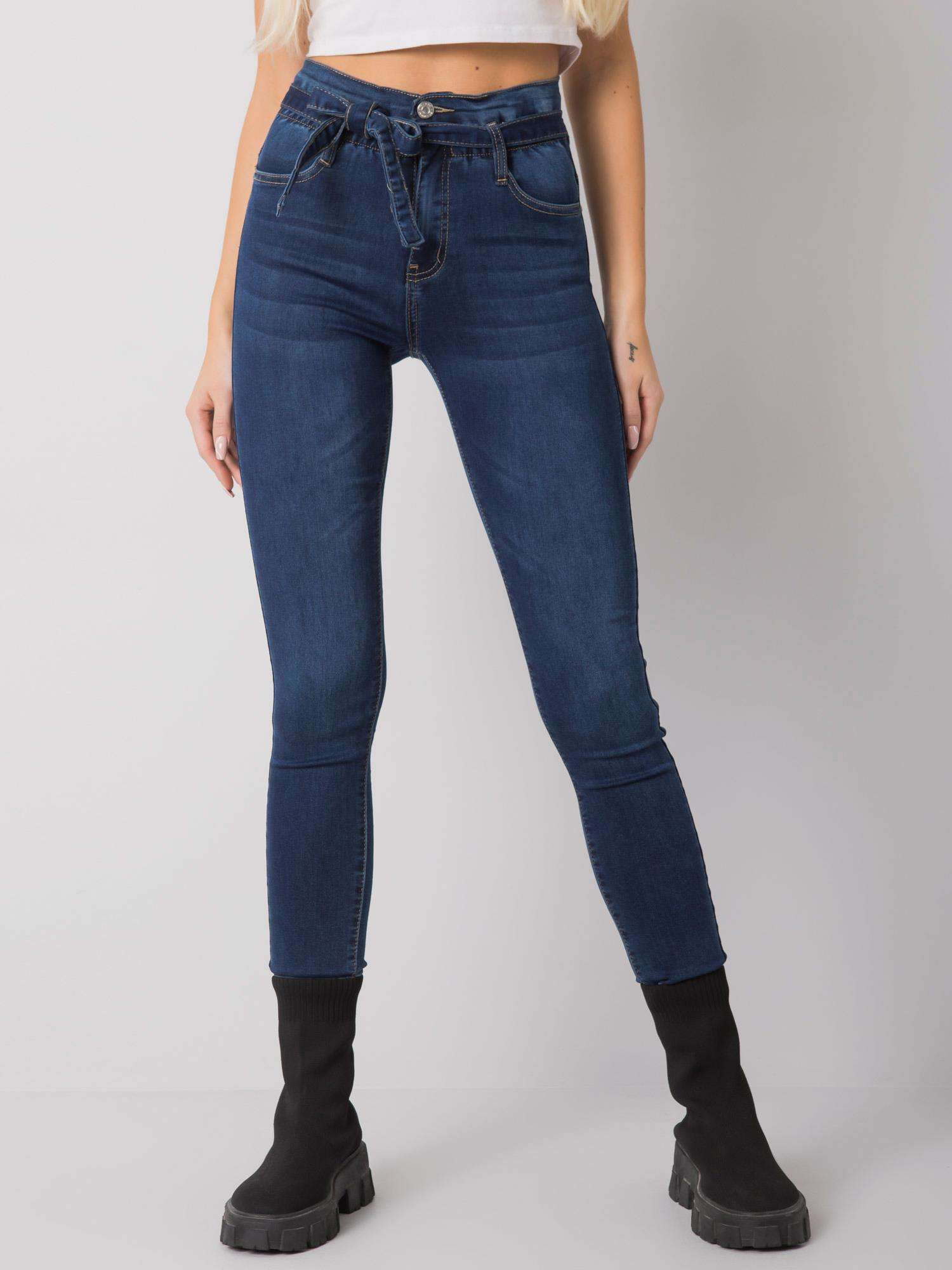 Tmavomodré dámske džínsy s opaskom NM-SP-L77.73-dark blue Veľkosť: XS