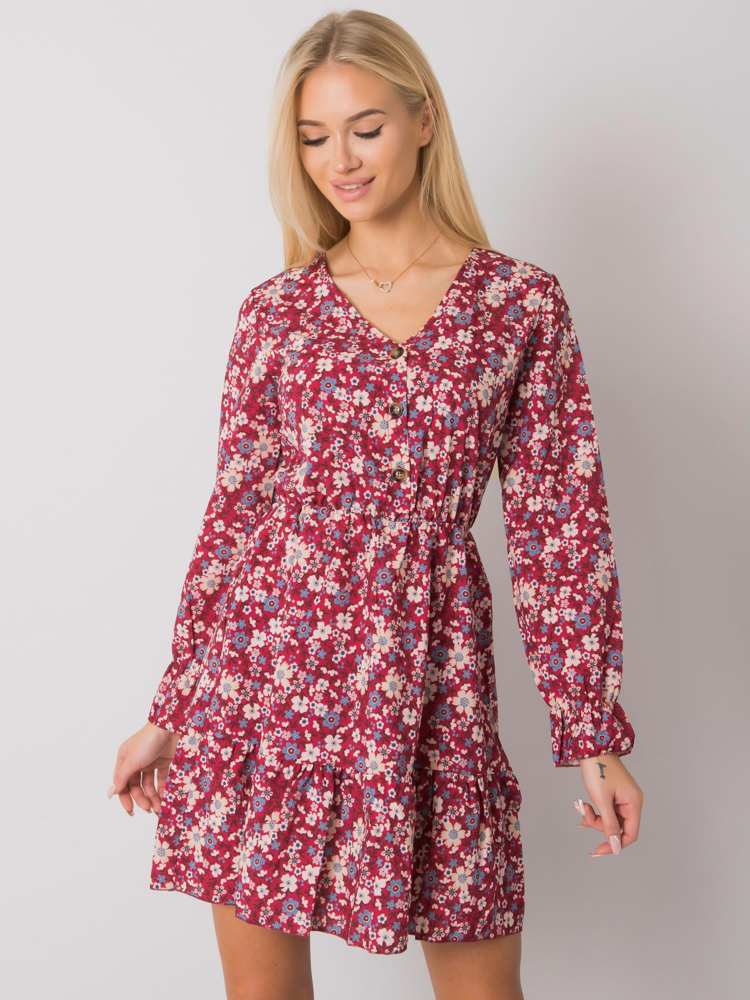 Bordové dámske kvetinové mini šaty TW-SK-BI-25624.20P-bordo Veľkosť: L