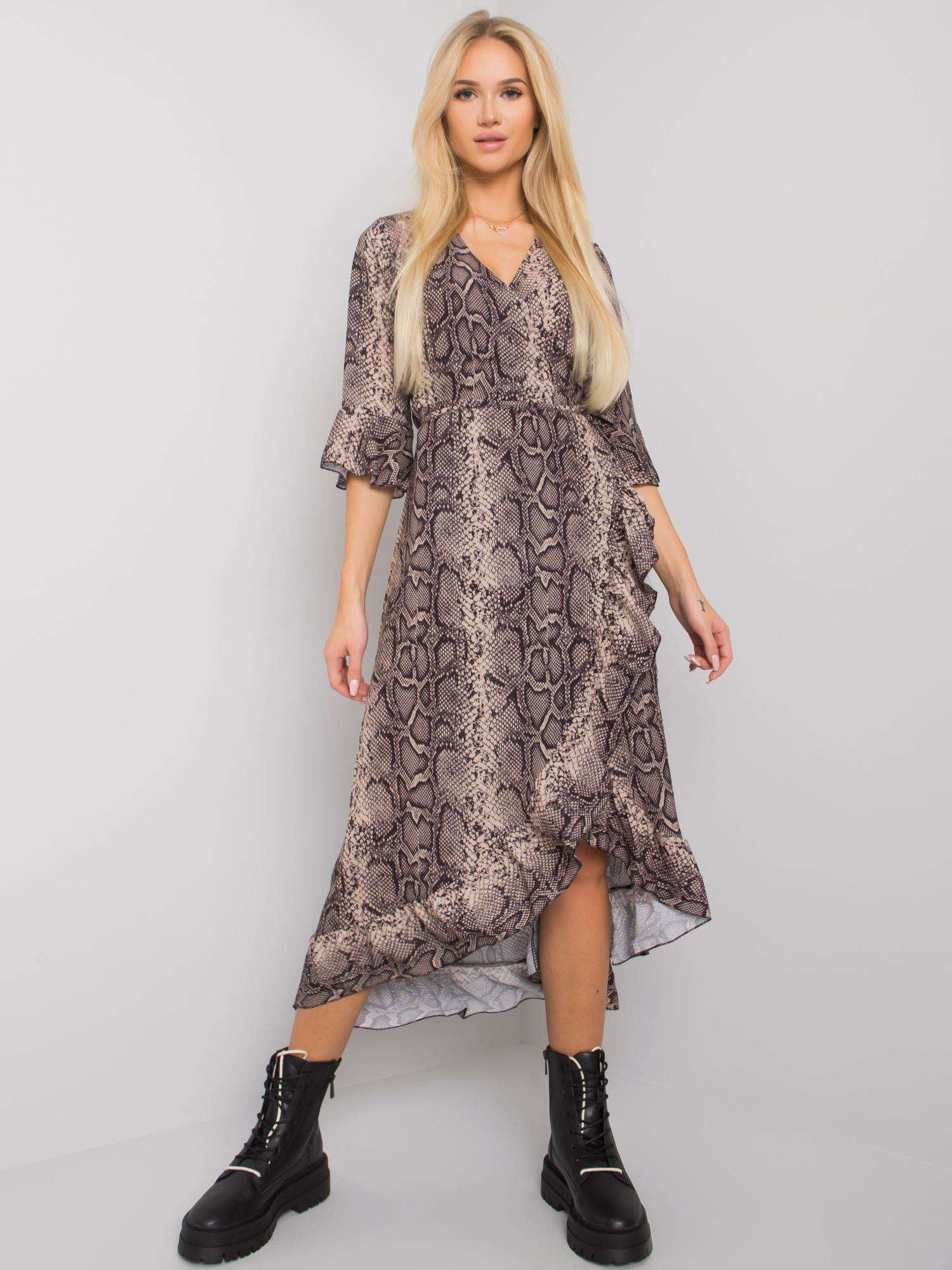 Čierno-béžové vzorované midi šaty TW-SK-BI-24502-1.64P-black-beige Veľkosť: S